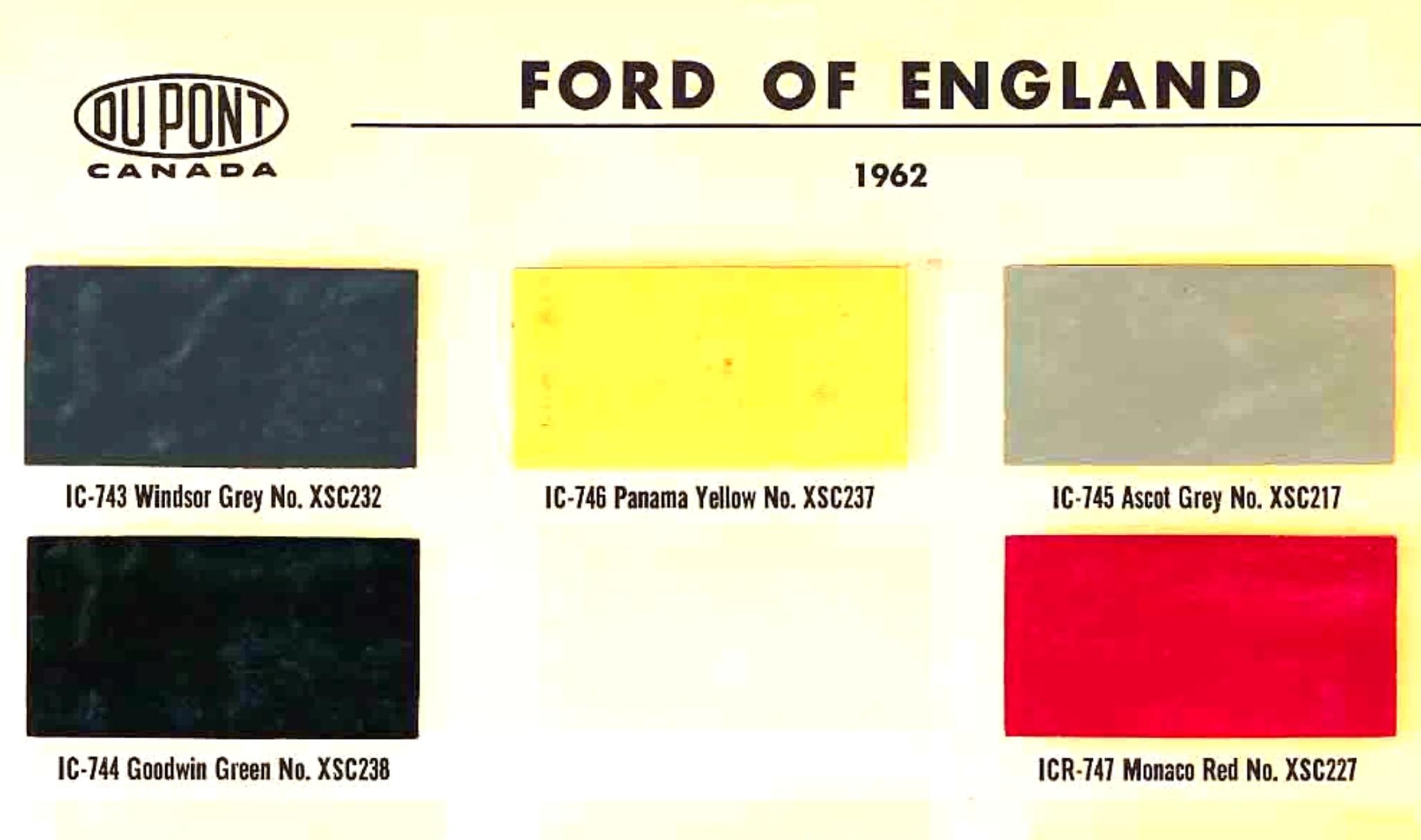 1962 Ford Paint Codes & Color Chart Color examples, Ordering Codes, OEM Paint Code, Color Swatches, and Color Names for the Ford Motor Company in 1962