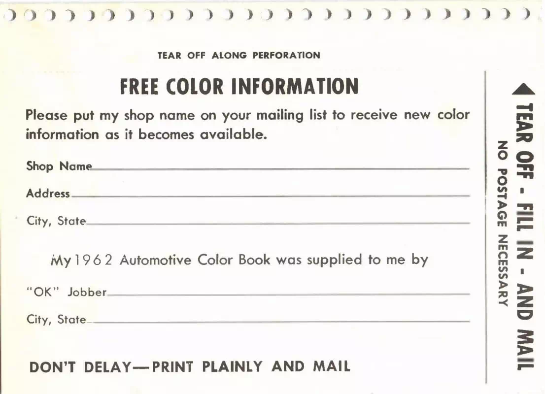 1962 sherwin williams advertisement for paint Paint color examples, their ordering codes, the oem color code, and vehicles the color was used on