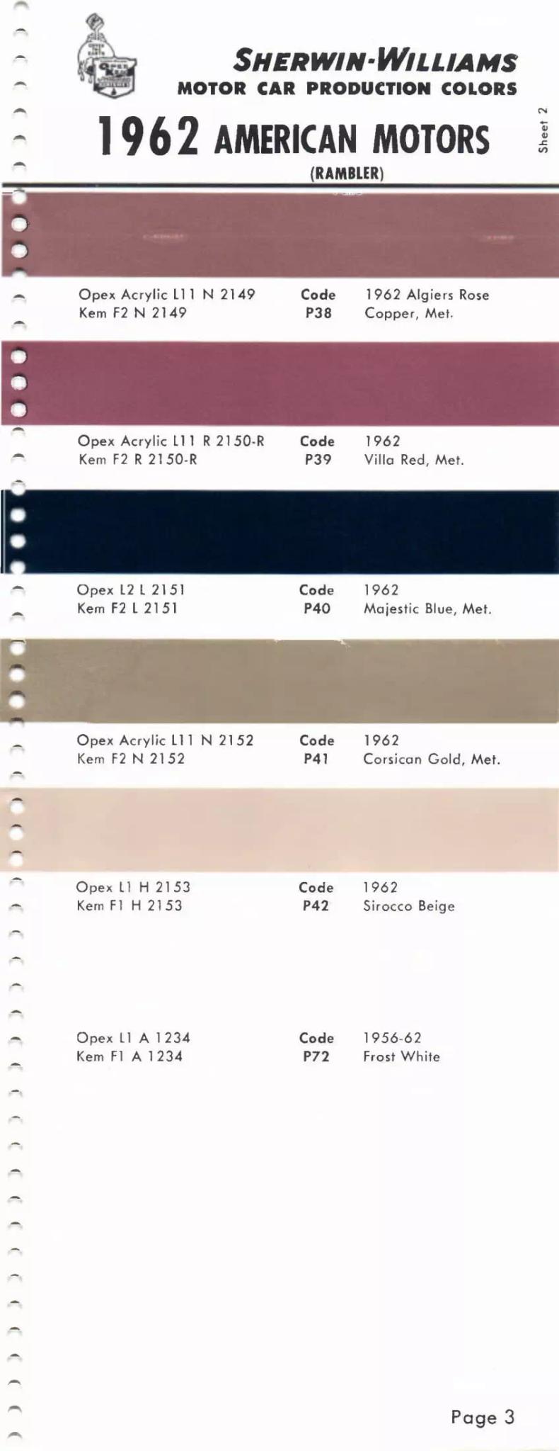 1962 AMC Rambler Paint Codes and Color Chart Paint color examples, their ordering codes, the oem color code, and vehicles the color was used on