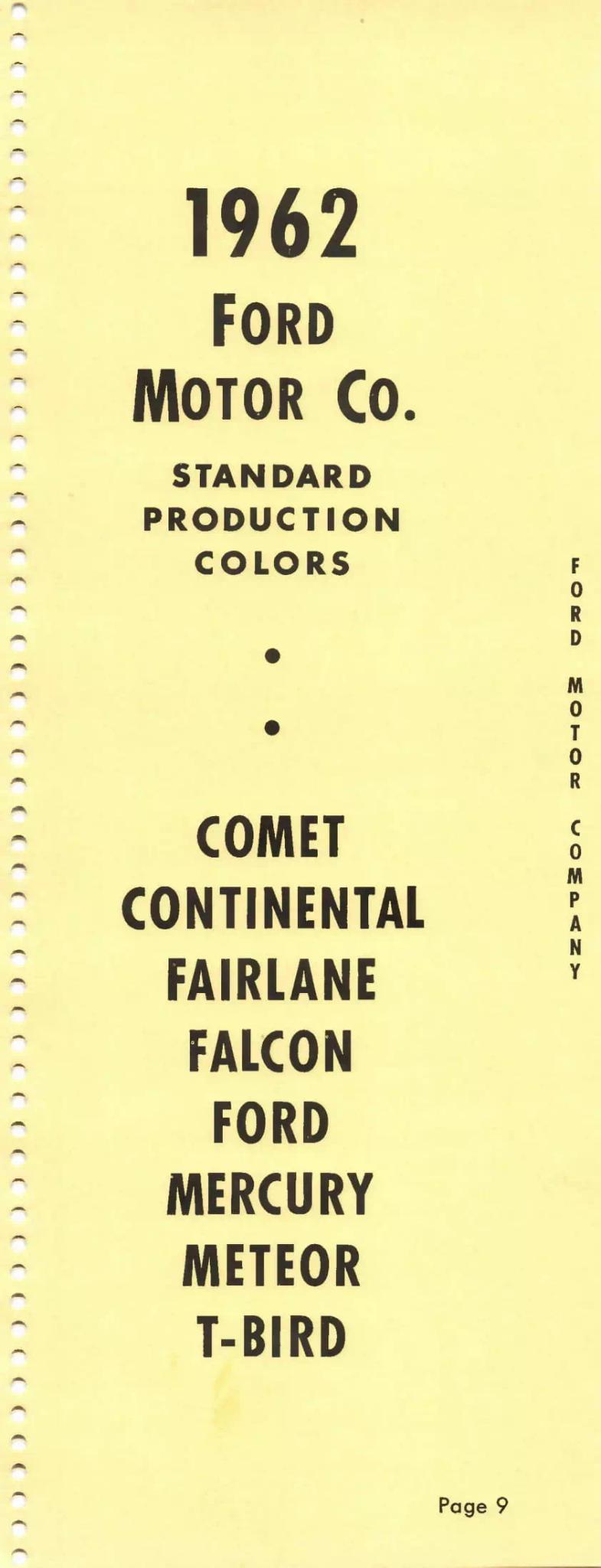 1962 Ford Motor Company Opening Page Paint color examples, their ordering codes, the oem color code, and vehicles the color was used on
