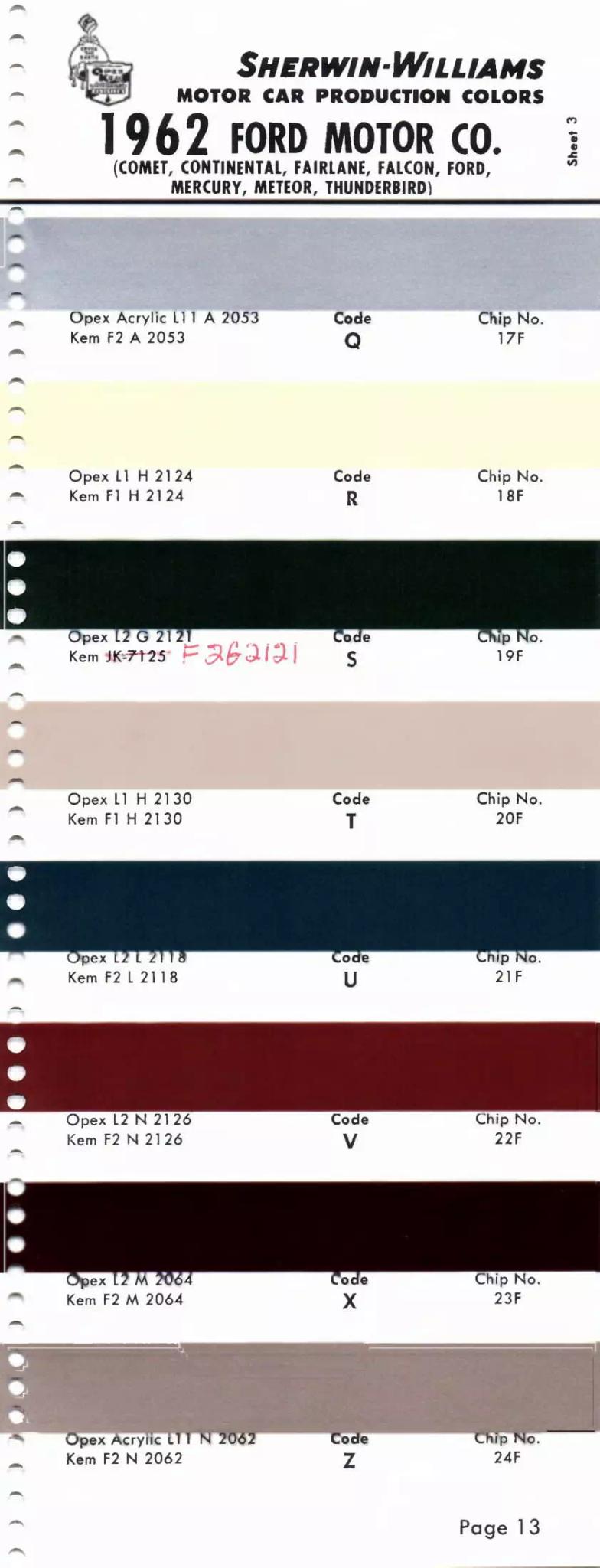 1962 Ford, Lincoln & Mercury Paint Codes & Color Chart Paint color examples, their ordering codes, the oem color code, and vehicles the color was used on