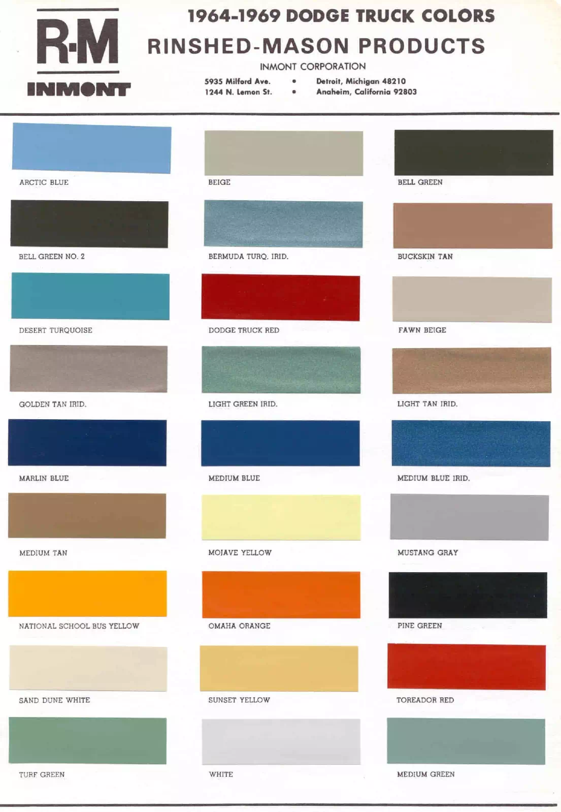 1966 Dodge Trucks Paint Codes & Color Chart Paint color examples, their ordering codes, the oem color code, and vehicles the color was used on