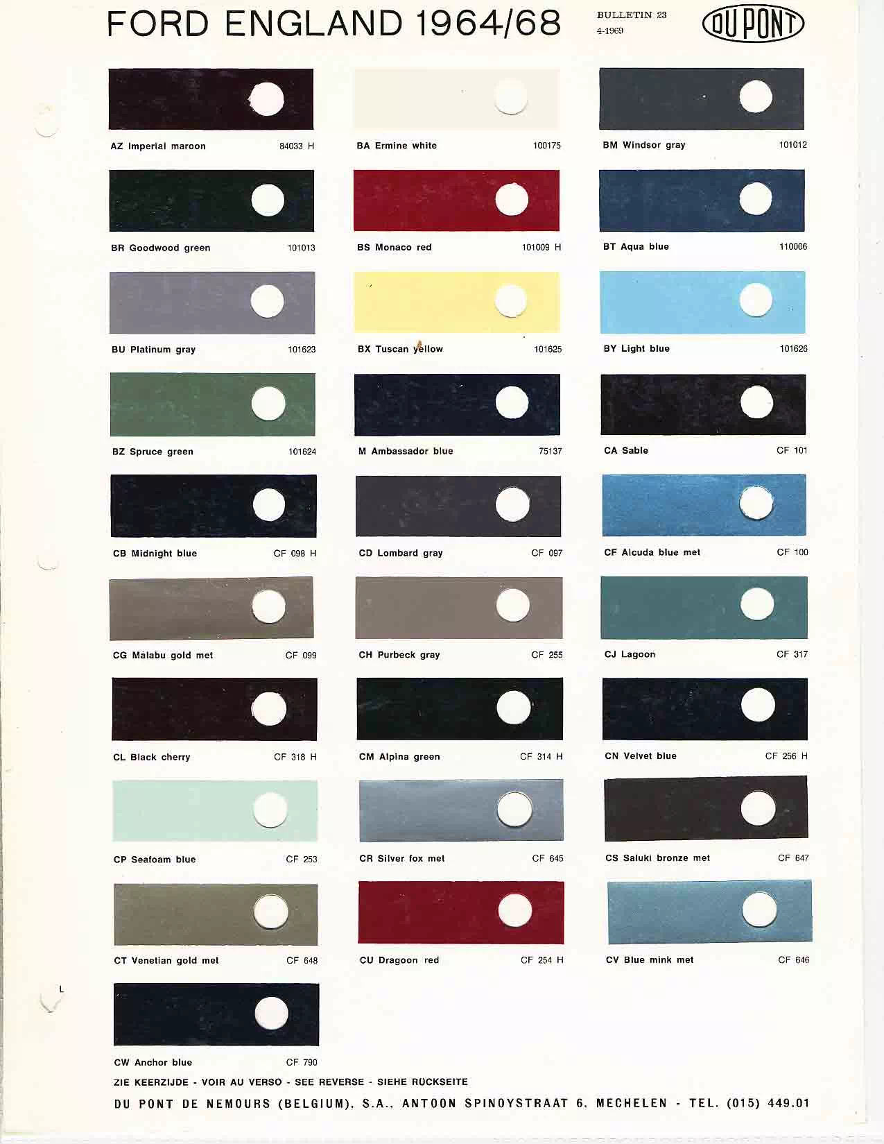 1964 Ford Paint Codes & Color Chart Color examples, Ordering Codes, OEM Paint Code, Color Swatches, and Color Names for the Ford Motor Company in 1964