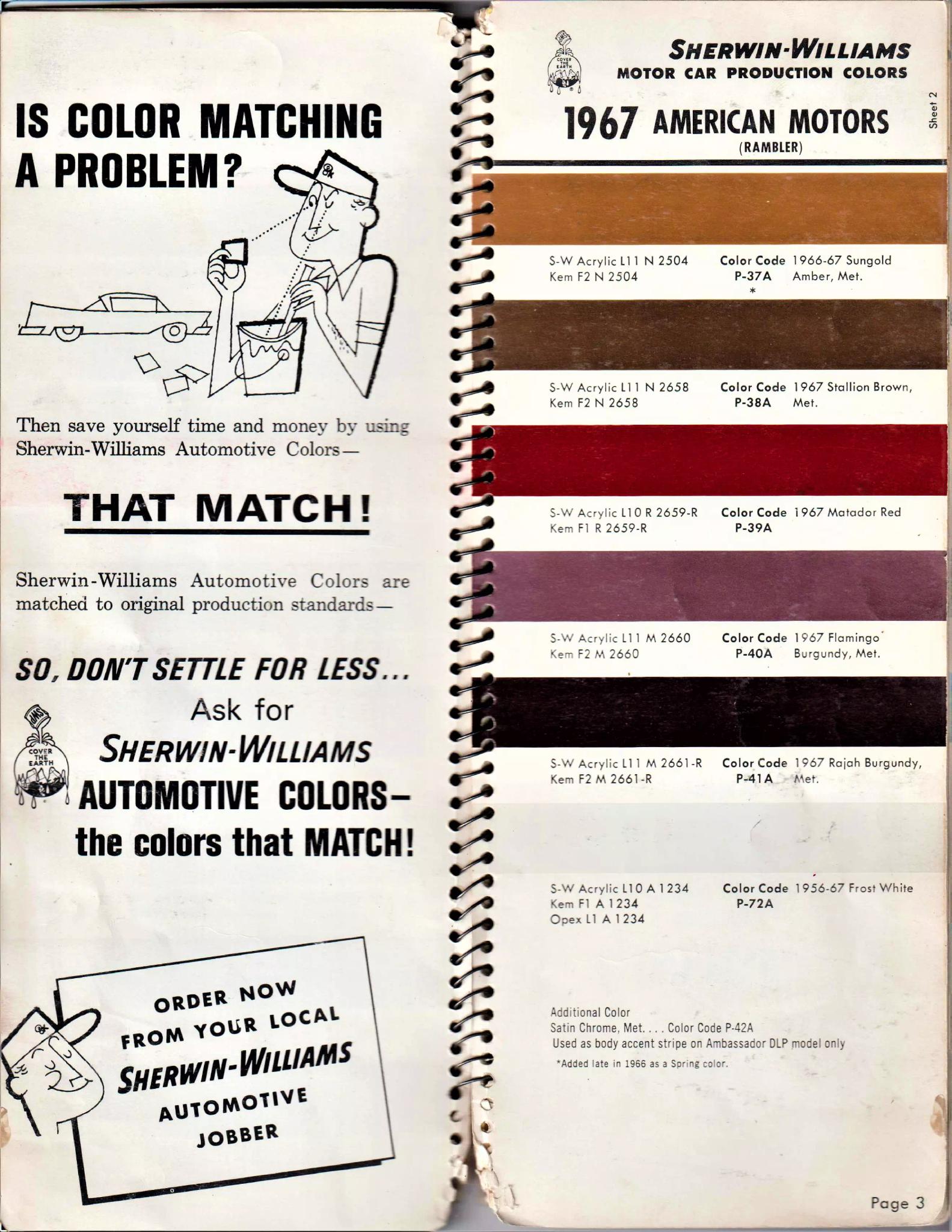 1967 Amc Paint Codes & Color Chart Paint color examples, their ordering codes, the oem color code, and vehicles the color was used on