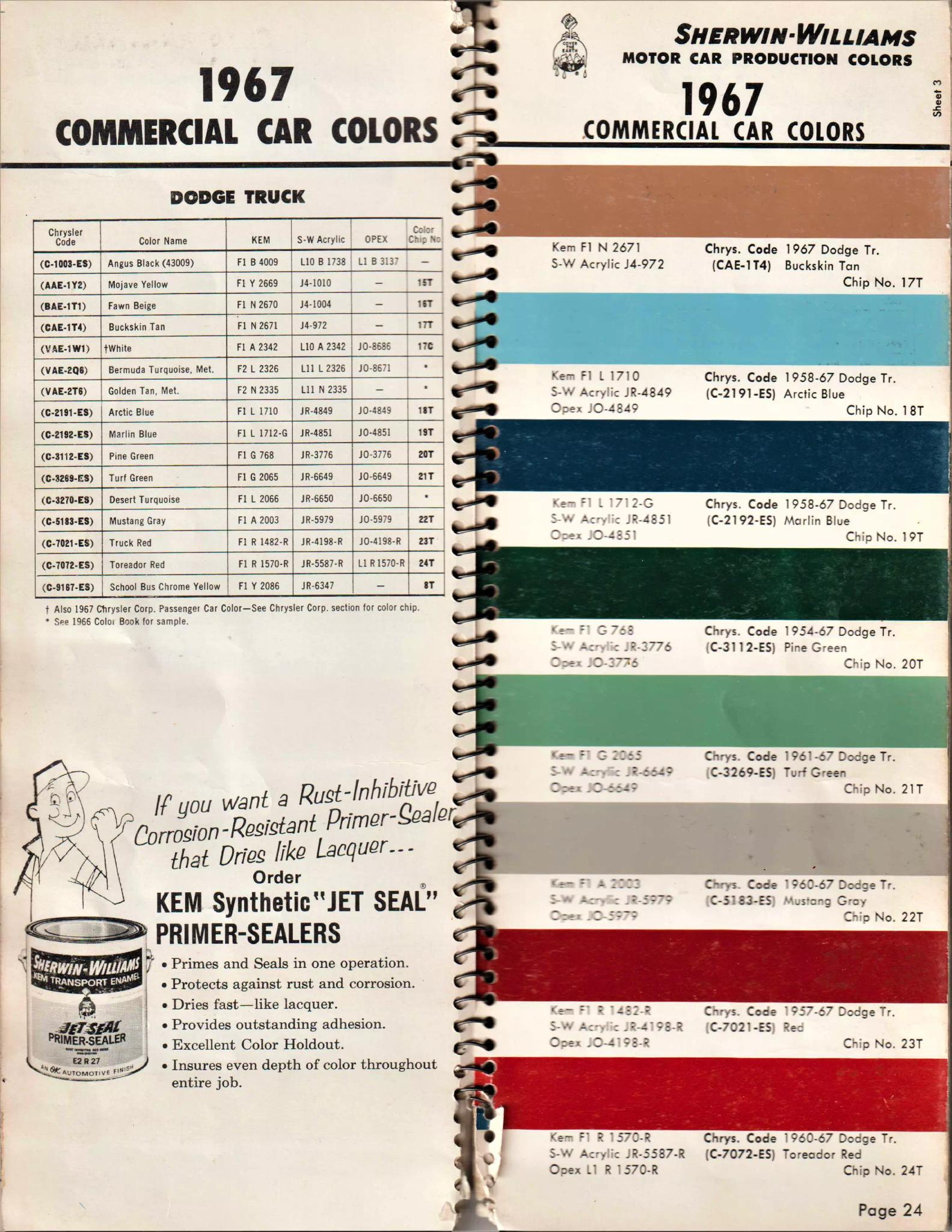 1967 Chevrolet, Dodge, Ford & International Trucks Paint Codes & Color Chart Paint color examples, their ordering codes, the oem color code, and vehicles the color was used on
