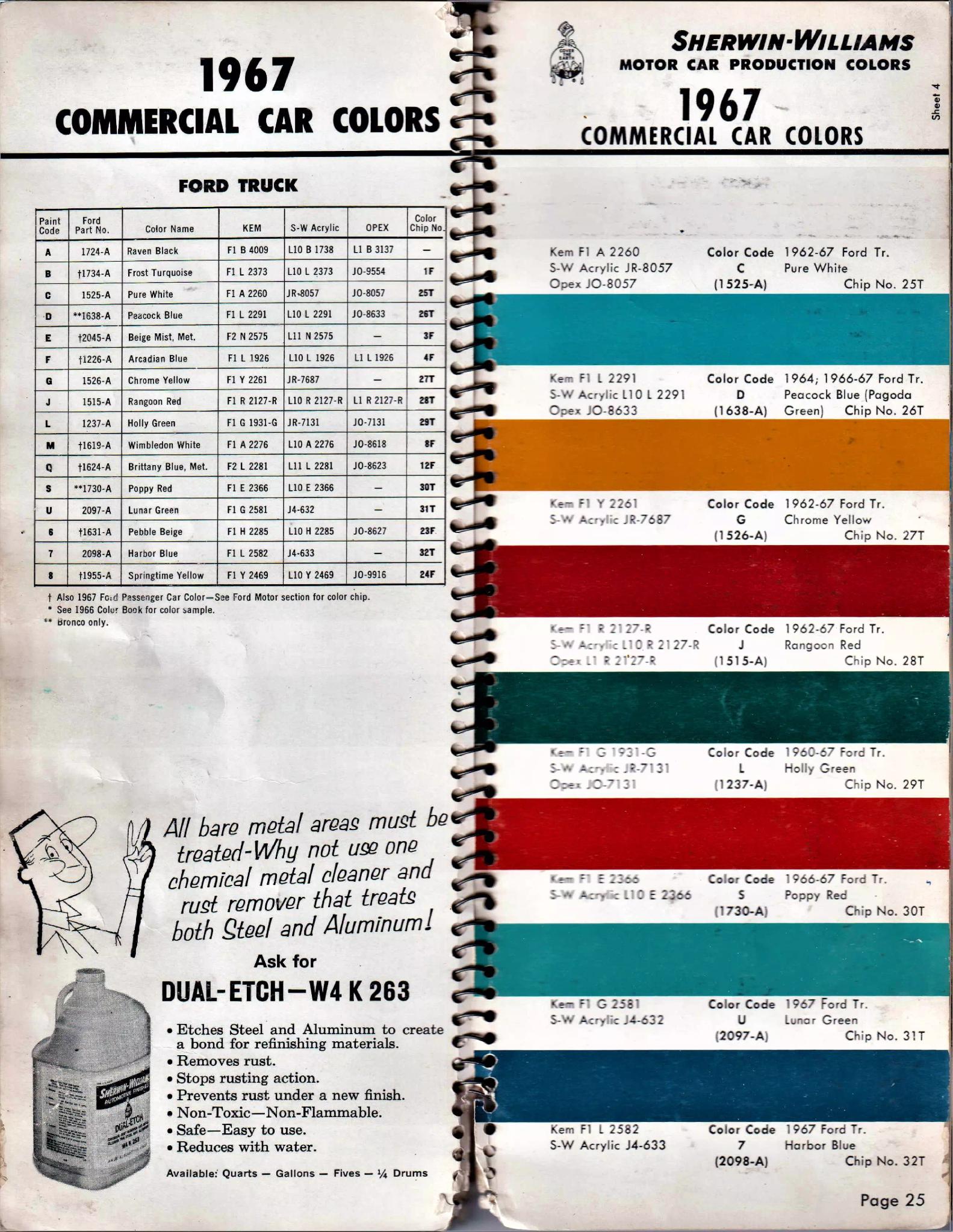 1967 Chevrolet, Dodge, Ford & International Trucks Paint Codes & Color Chart Paint color examples, their ordering codes, the oem color code, and vehicles the color was used on
