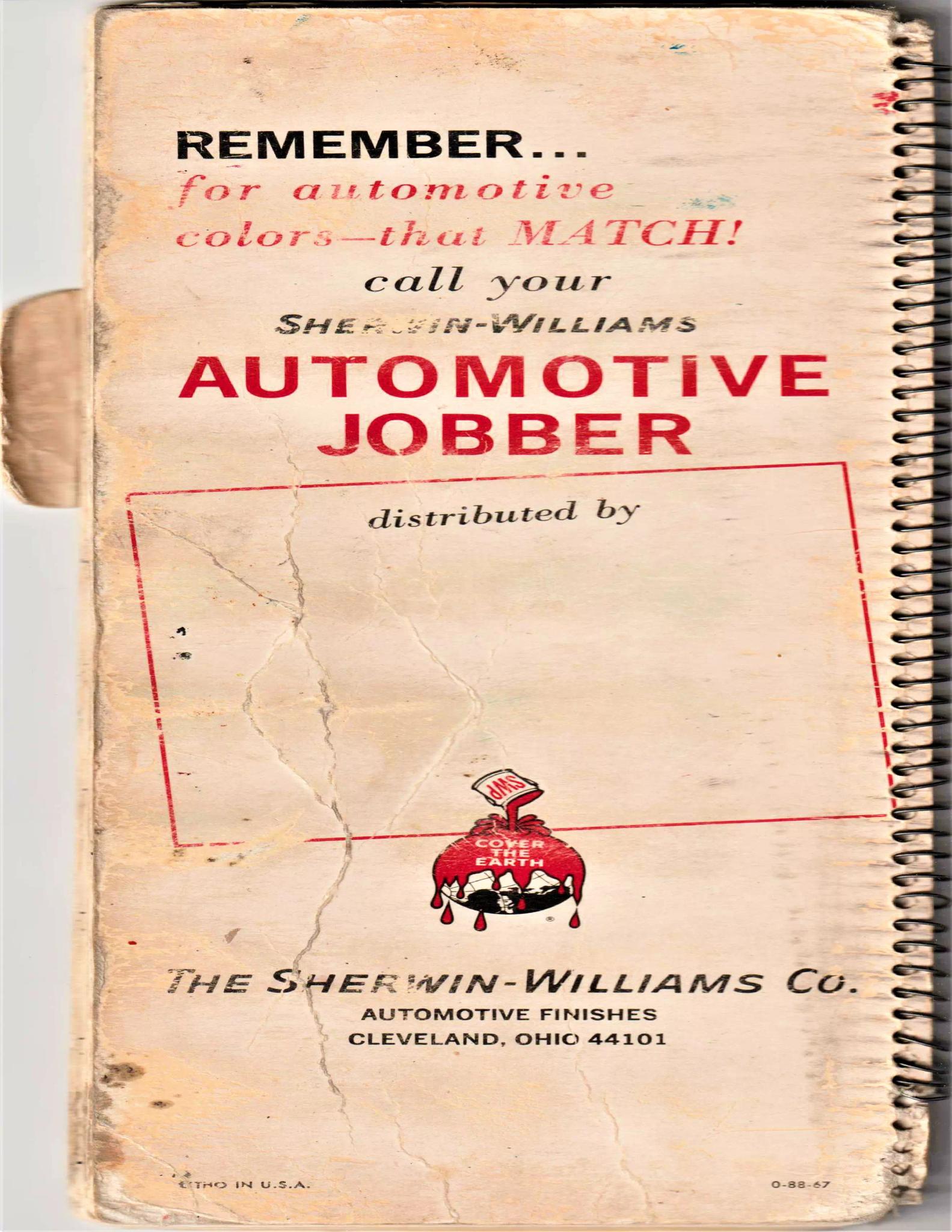 Page 31 Back Cover 1967 Automotive Paint Book Paint color examples, their ordering codes, the oem color code, and vehicles the color was used on