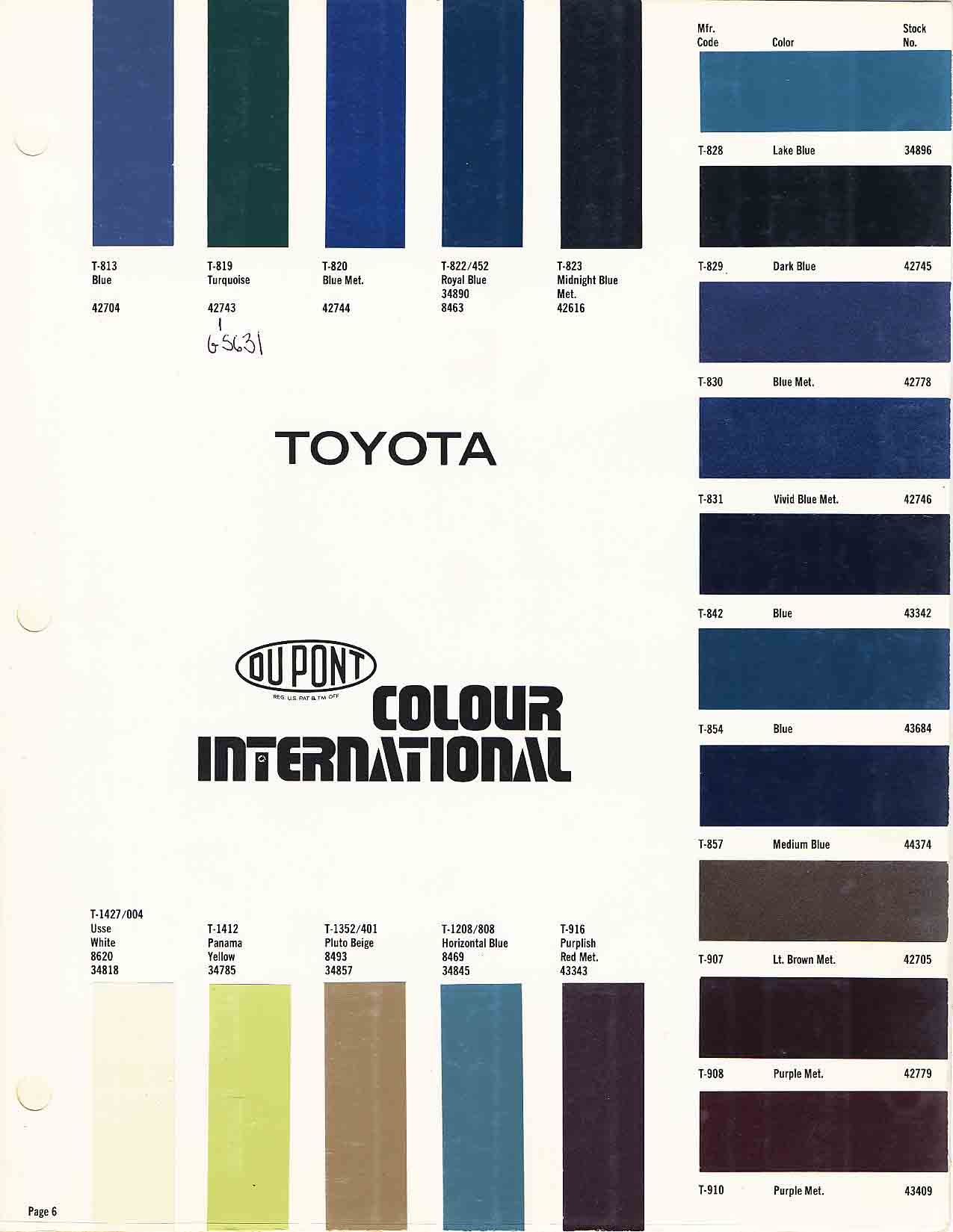 1968-1980 Toyota Toyota Paint Codes, Toyota Color Chart