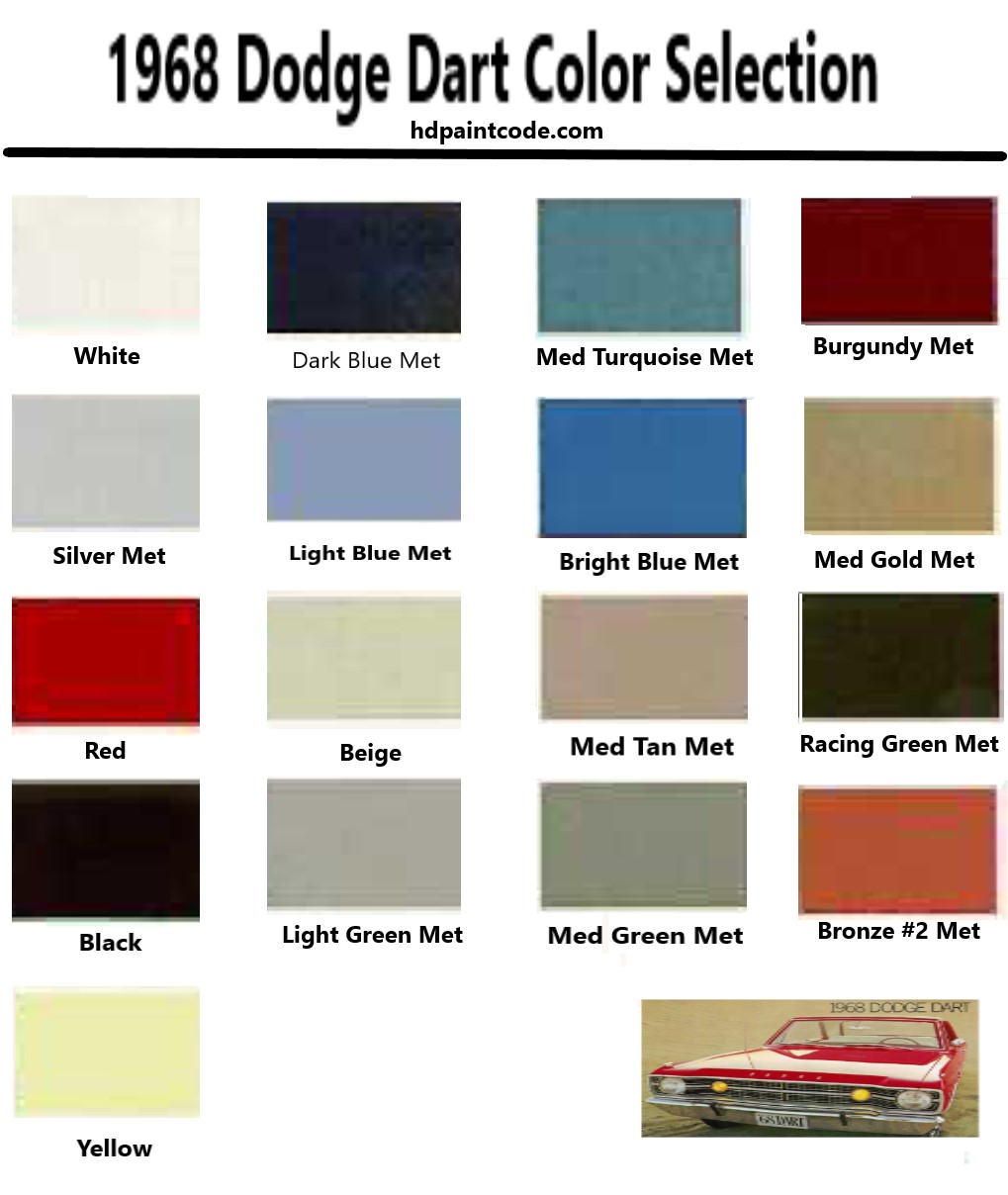 1968 Dodge Dart Paint Chart Color selection for 1968 dodge dart