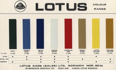 1969 Dealer Lotus Color Chart