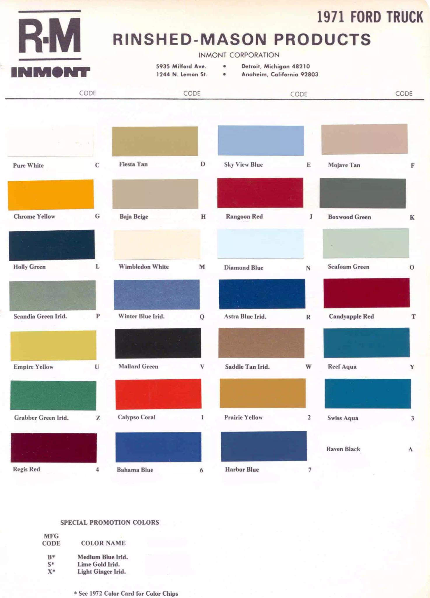 1971 Ford Paint Chart and Color Codes color codes, color examples and ordering codes for the vehicle