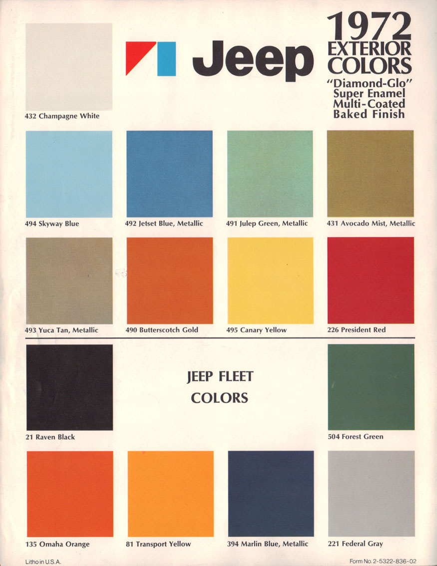 1972 Jeep Color Chart