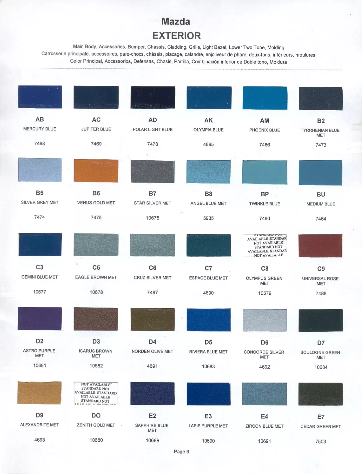 Paint color examples, their ordering codes, the oem color code, and vehicles the color was used on