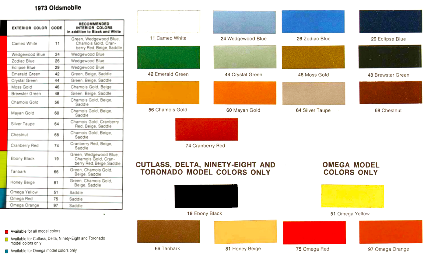 Colors and color names for 1973 oldsmobile vehicles