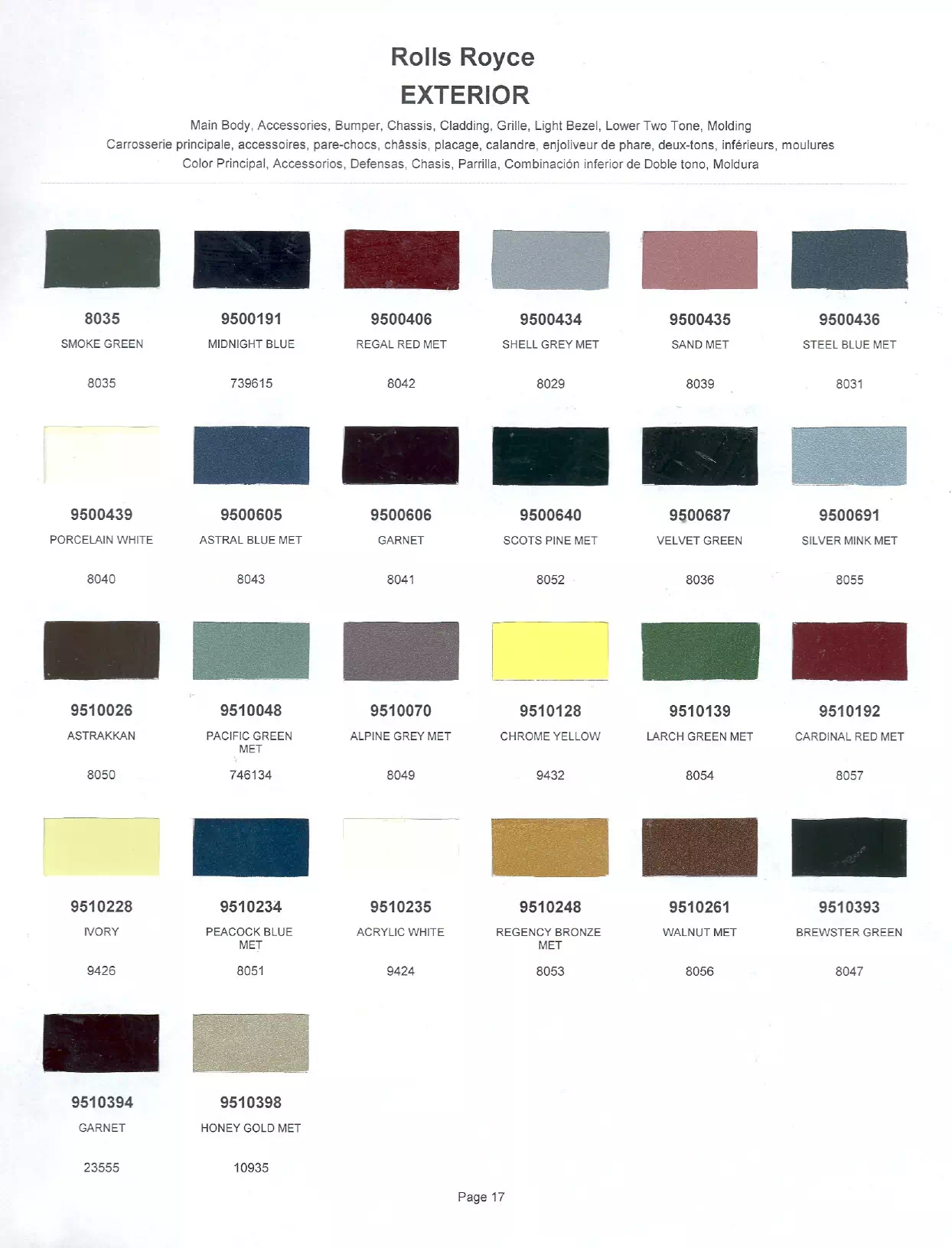 Paint color examples, their ordering codes, the oem color code, and vehicles the color was used on