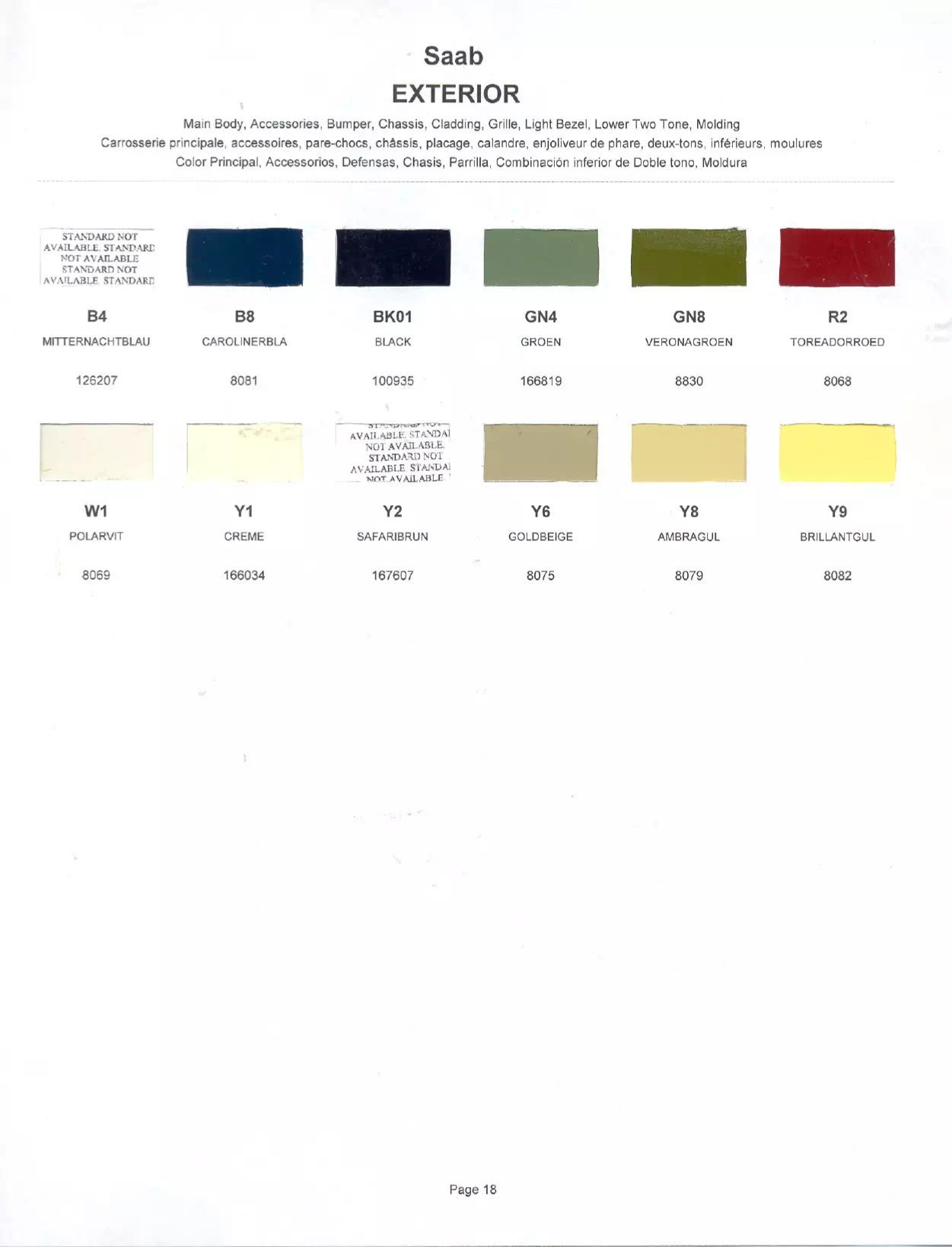 1973 Saab Paint Codes & Color Chart Paint chips of exterior paint colors for Saab vehicles and their ordering paint codes