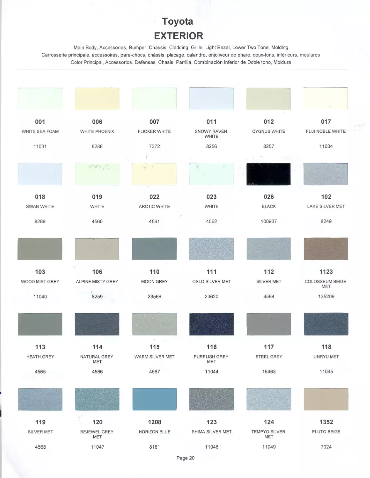 Paint color examples, their ordering codes, the oem color code, and vehicles the color was used on