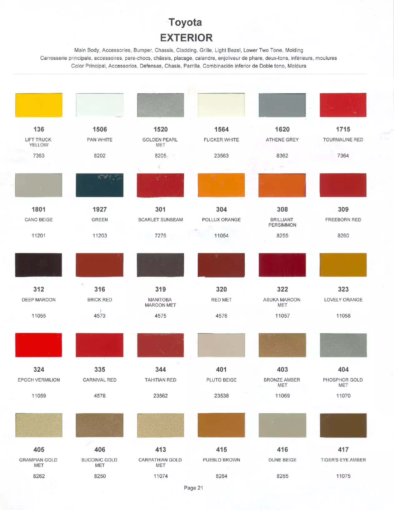 Paint color examples, their ordering codes, the oem color code, and vehicles the color was used on