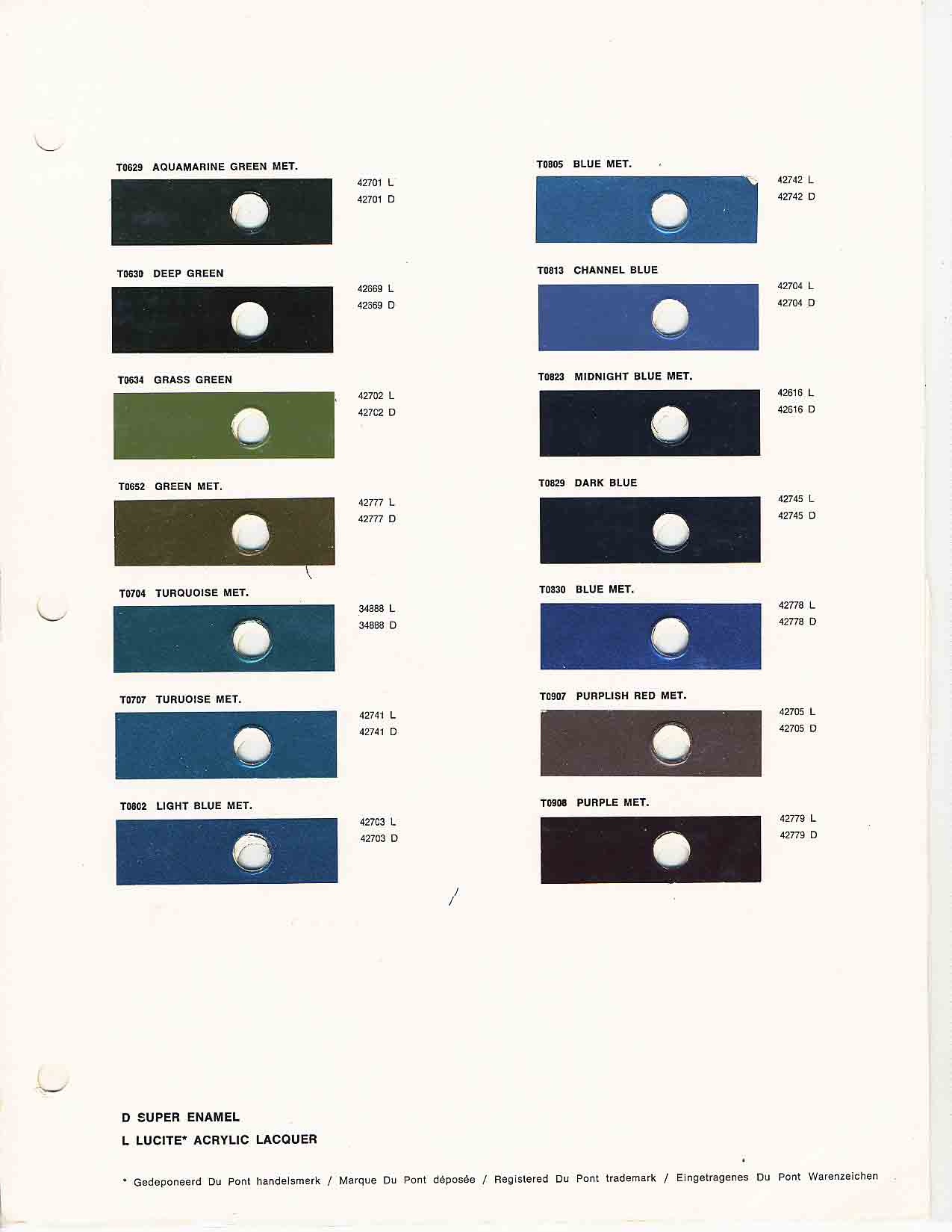 Toyota 1974 - 1976 Toyota Paint Codes, Toyota Color Chart