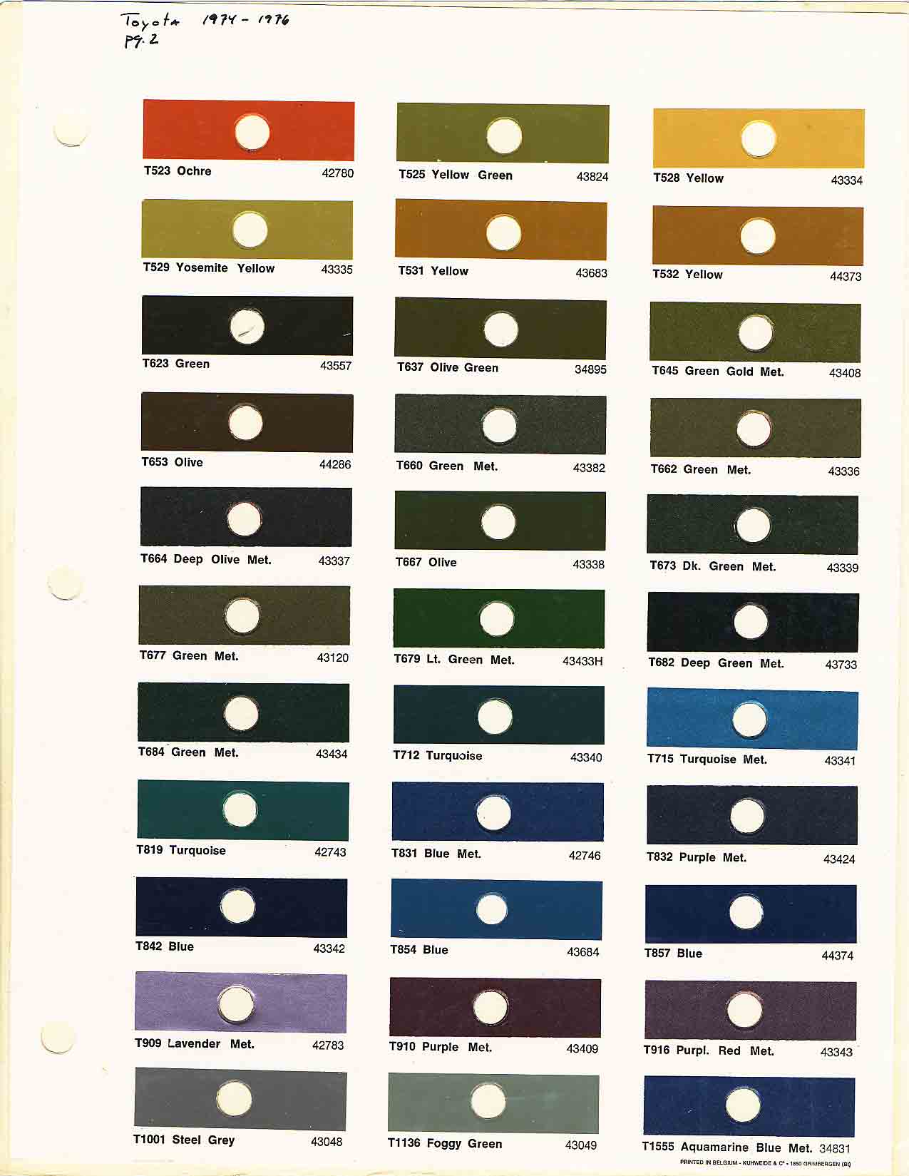 Toyota 1973 - 1976 Toyota Paint Codes, Toyota Color Chart