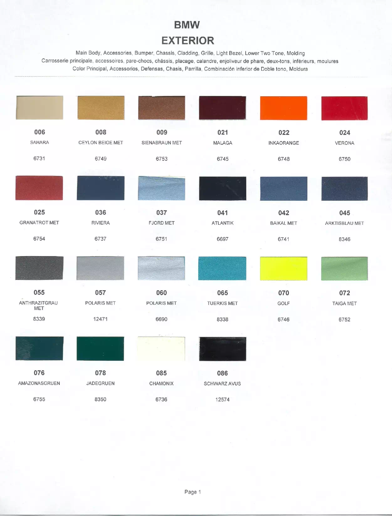 Paint color examples, their ordering codes, the oem color code, and vehicles the color was used on