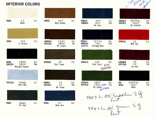 Interior Color & Code Paint Chart