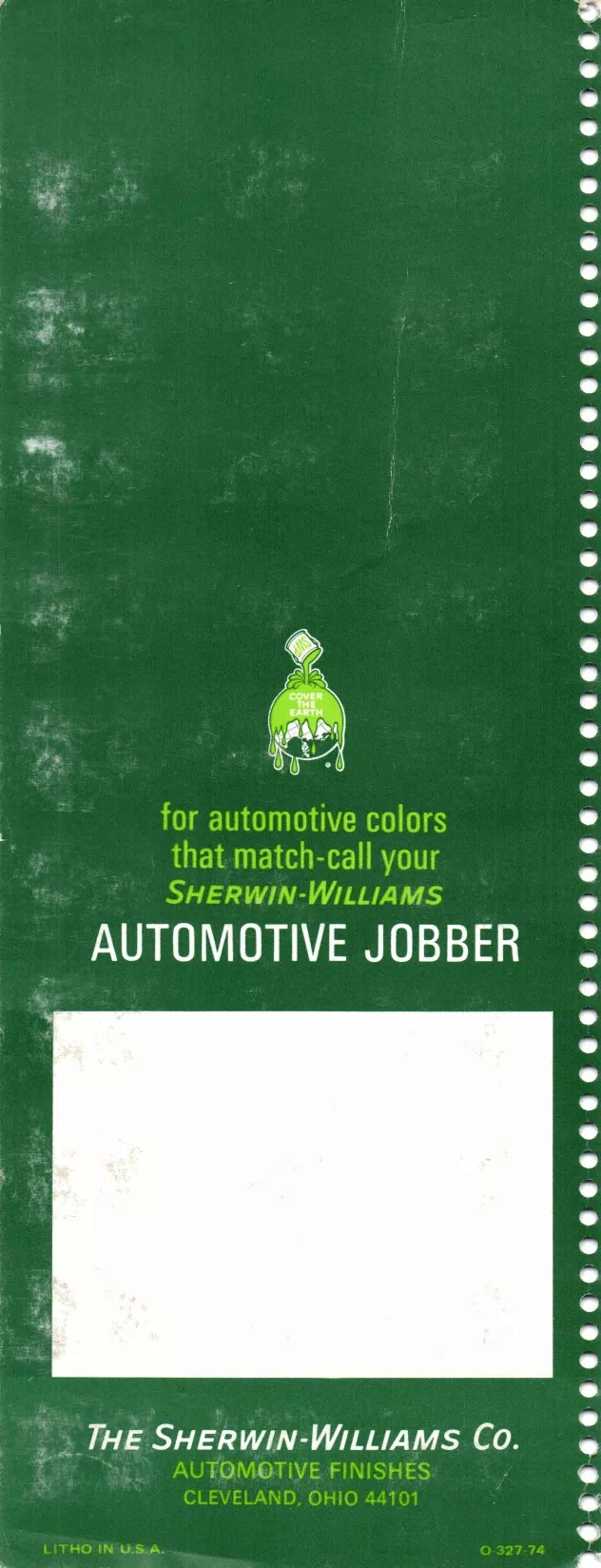 1974 Import Book Back Cover Paint color examples, their ordering codes, the oem color code, and vehicles the color was used on