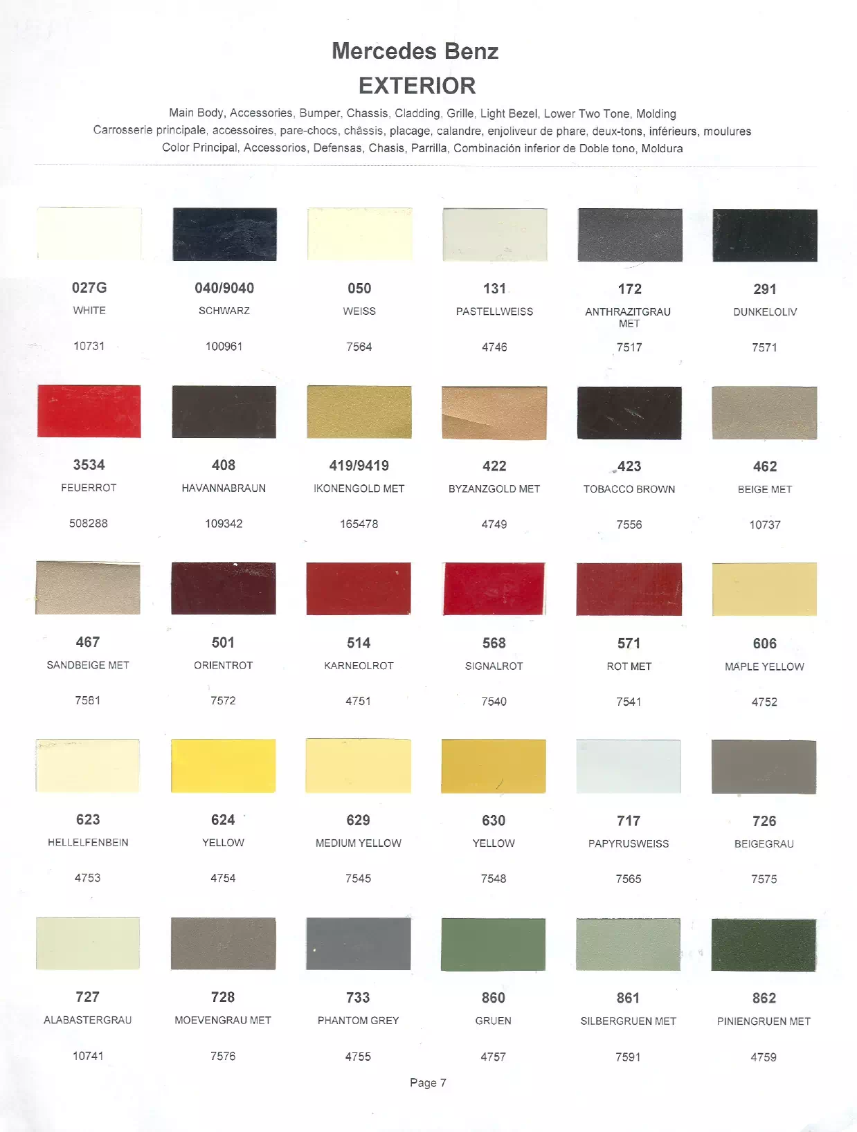 1974 Mercedes-Benz Paint Codes & Color Chart Paint color examples, their ordering codes, the oem color code, and vehicles the color was used on