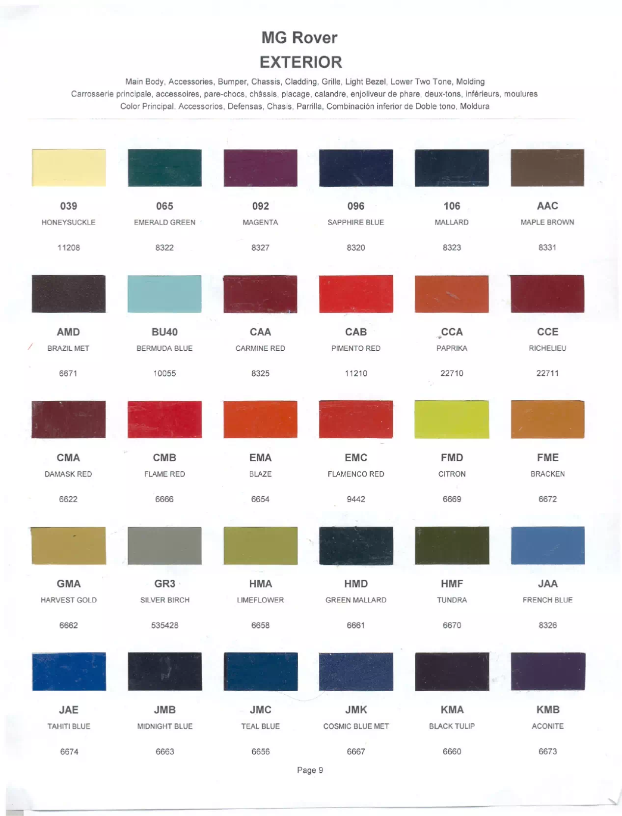 1974 MG Rover Paint Codes & Color Chart Paint color examples, their ordering codes, the oem color code, and vehicles the color was used on