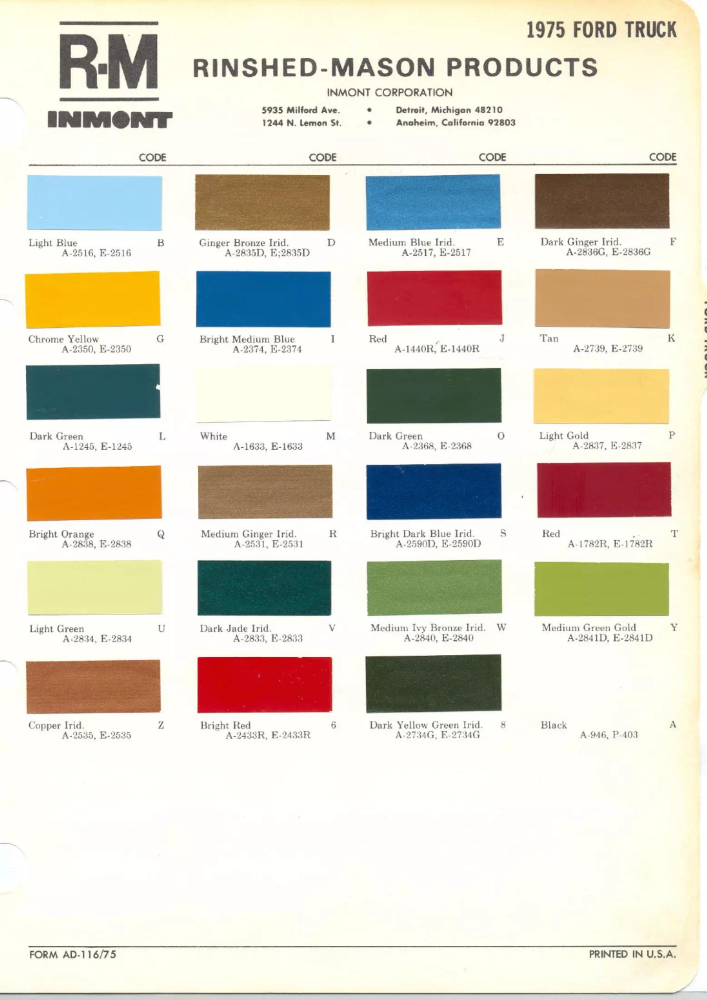 Paint color examples, their ordering codes, the oem color code, and vehicles the color was used on