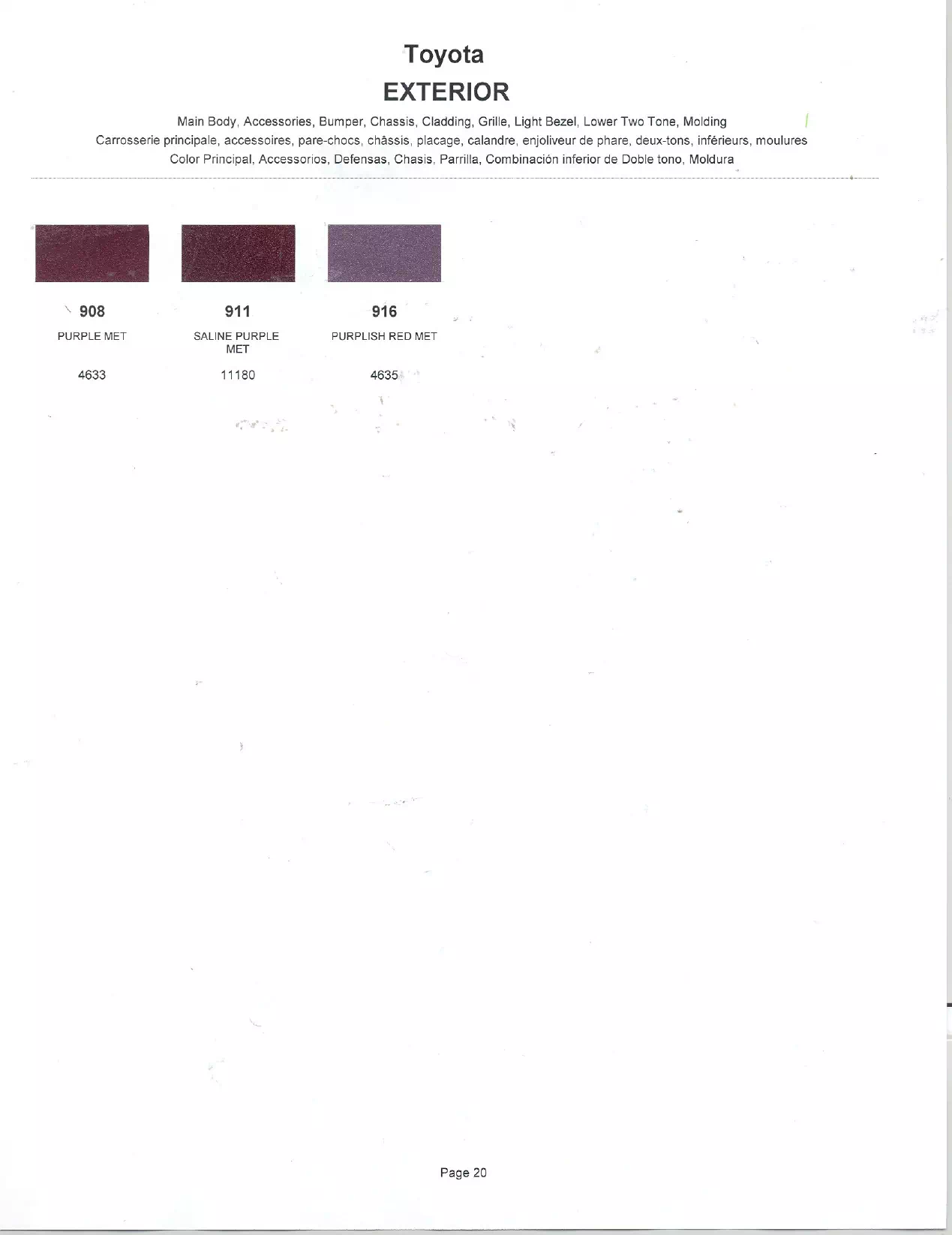 Paint color examples, their ordering codes, the oem color code, and vehicles the color was used on