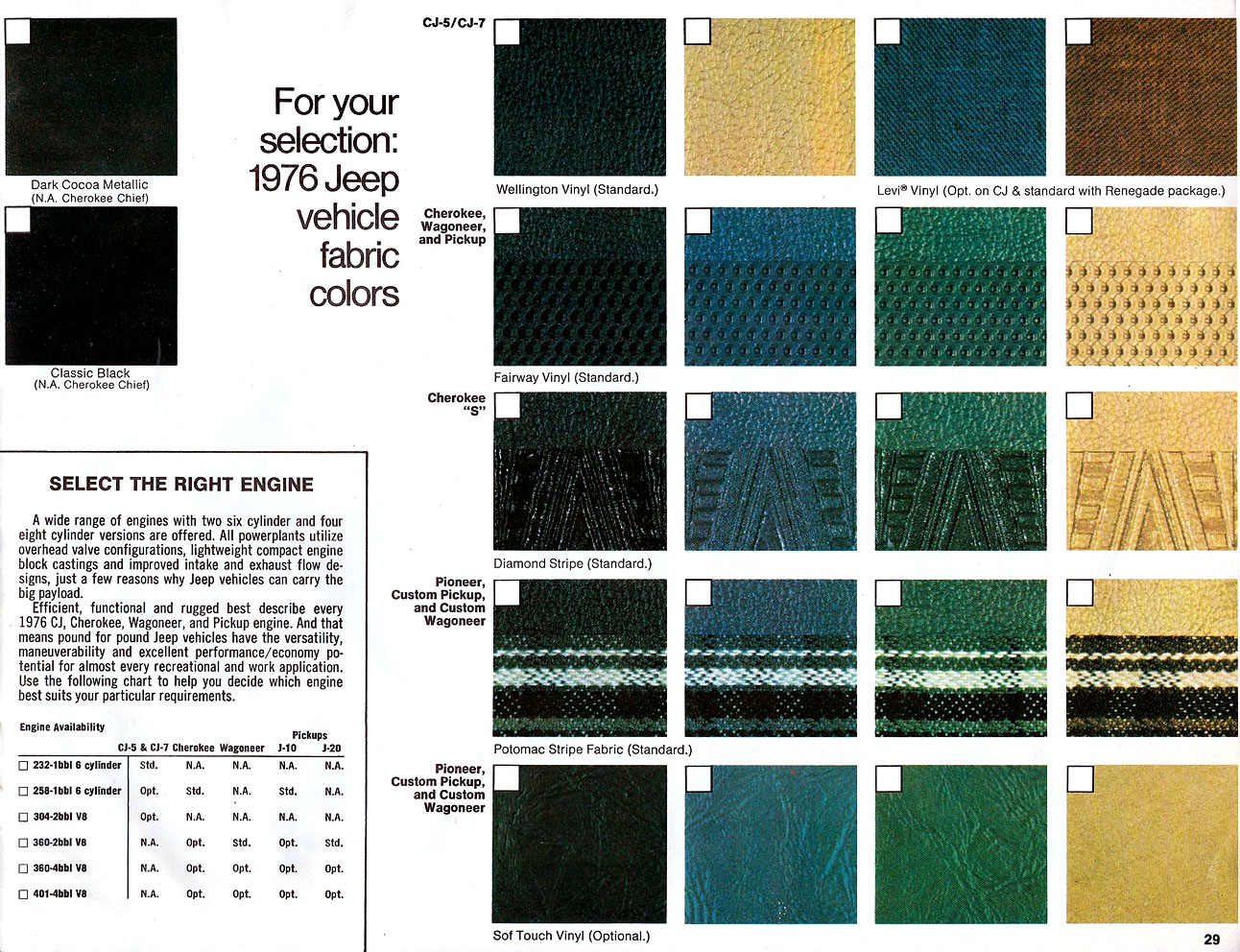 1976 All Model Jeep Color Chart Jeep Paint Codes and Color Chart used for 1979