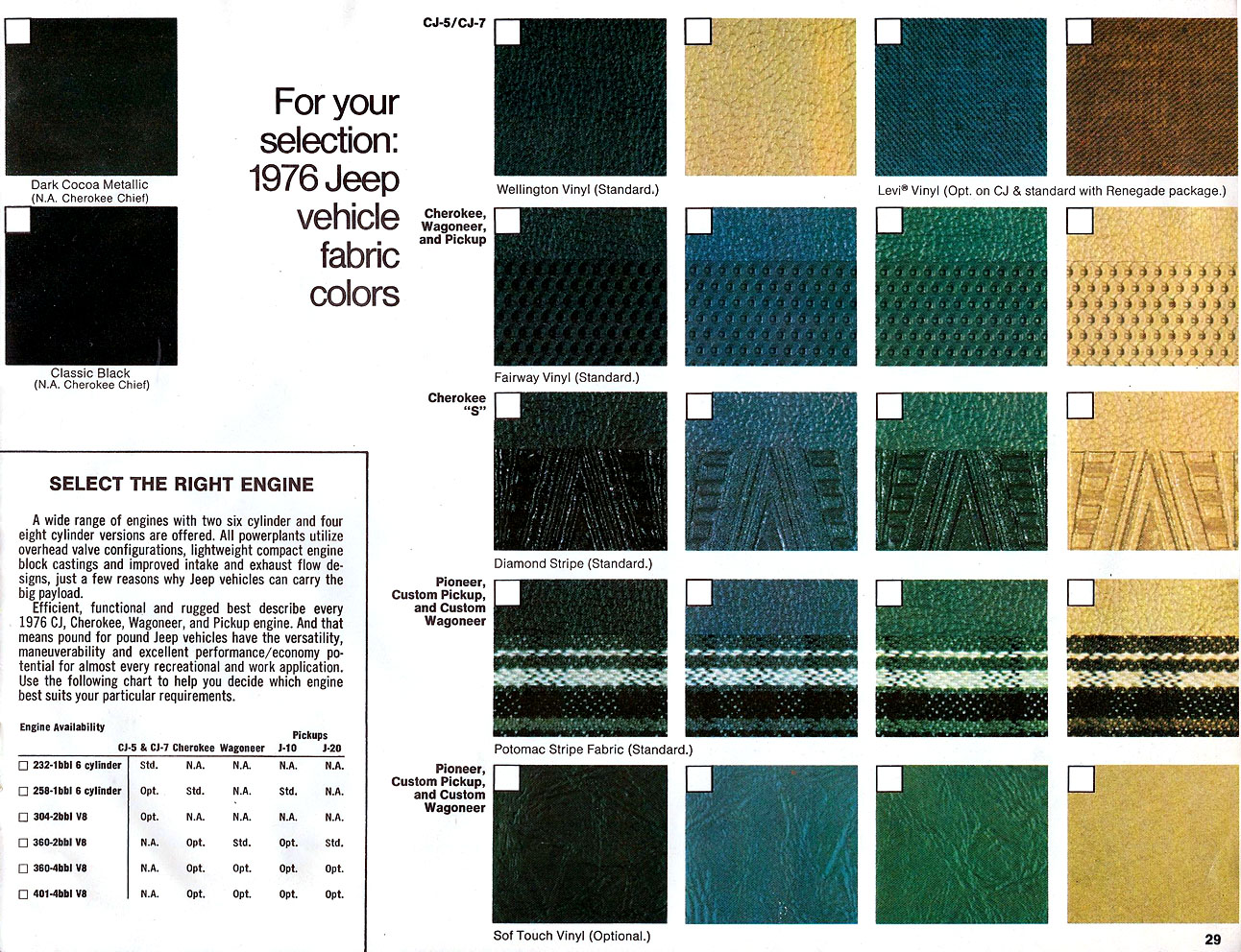 Jeep Paint Codes and Color Chart used for 1979