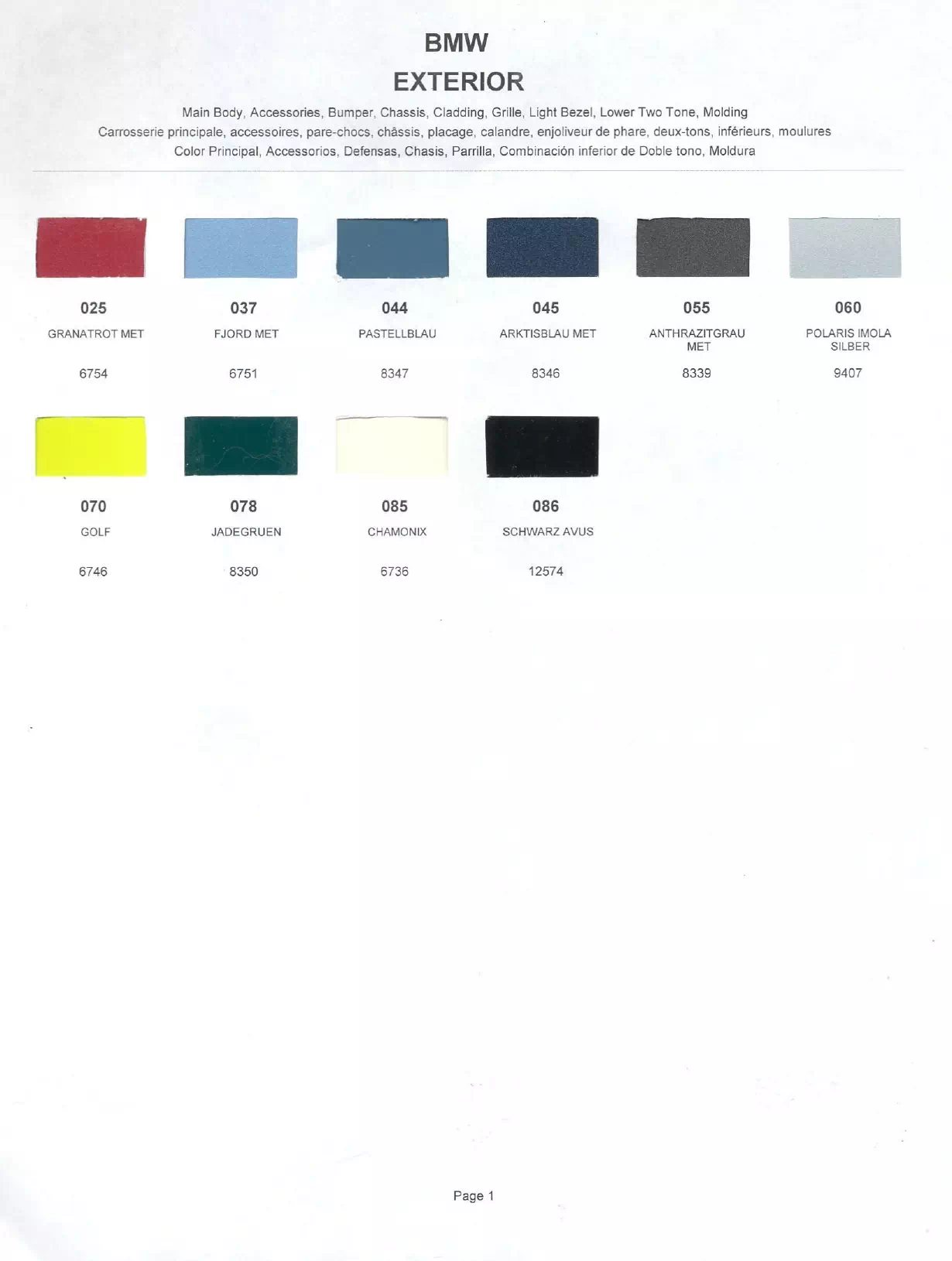 Paint color examples, their ordering codes, the oem color code, and vehicles the color was used on