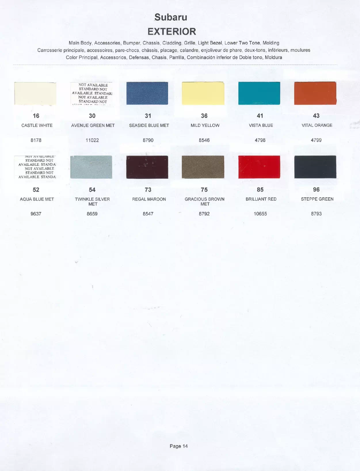 Paint color examples, their ordering codes, the oem color code, and vehicles the color was used on