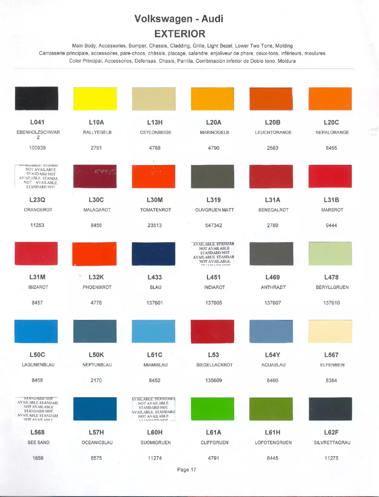 Paint color examples, their ordering codes, the oem color code, and vehicles the color was used on