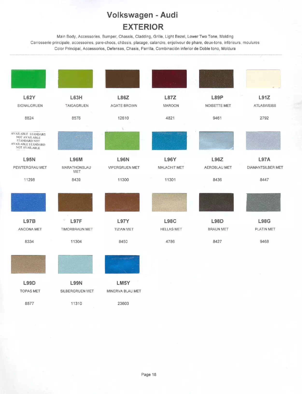 Paint color examples, their ordering codes, the oem color code, and vehicles the color was used on