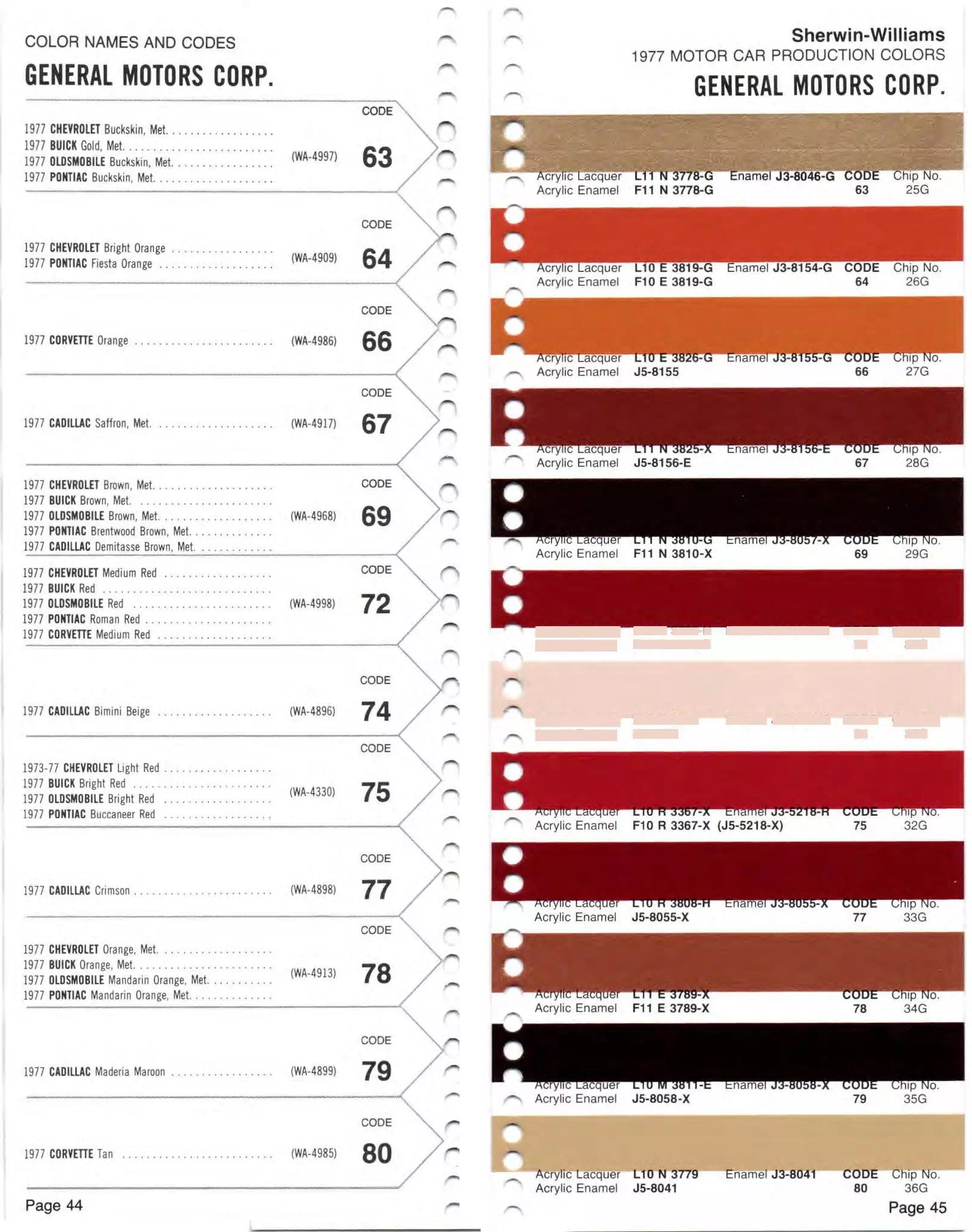 1977 GM Paint Chart and Color Codes Colors, Descriptions, Codes, and Paint Swatches for General Motors Vehicles in 1977