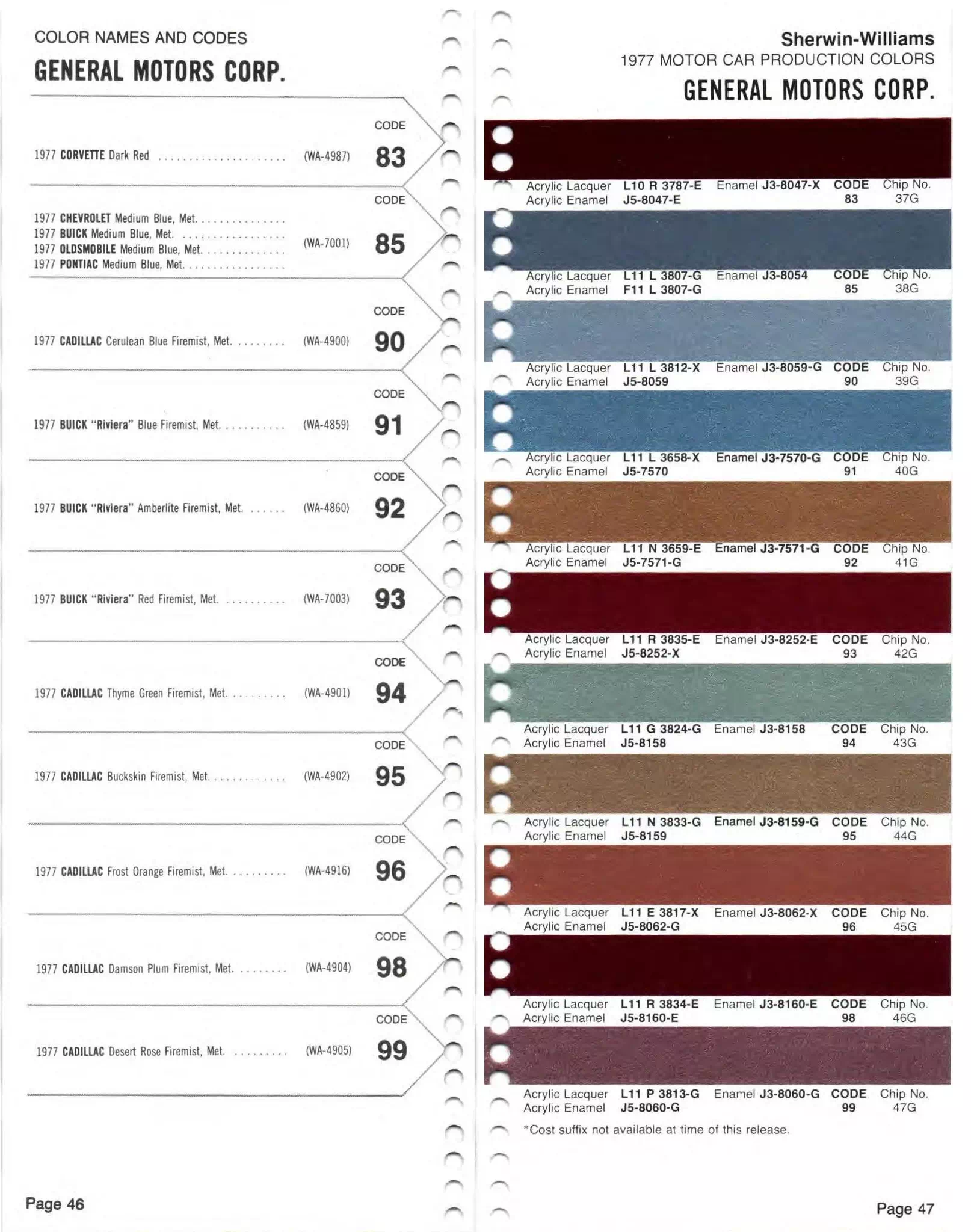 1977 GM Paint Chart and Color Codes Colors, Descriptions, Codes, and Paint Swatches for General Motors Vehicles in 1977