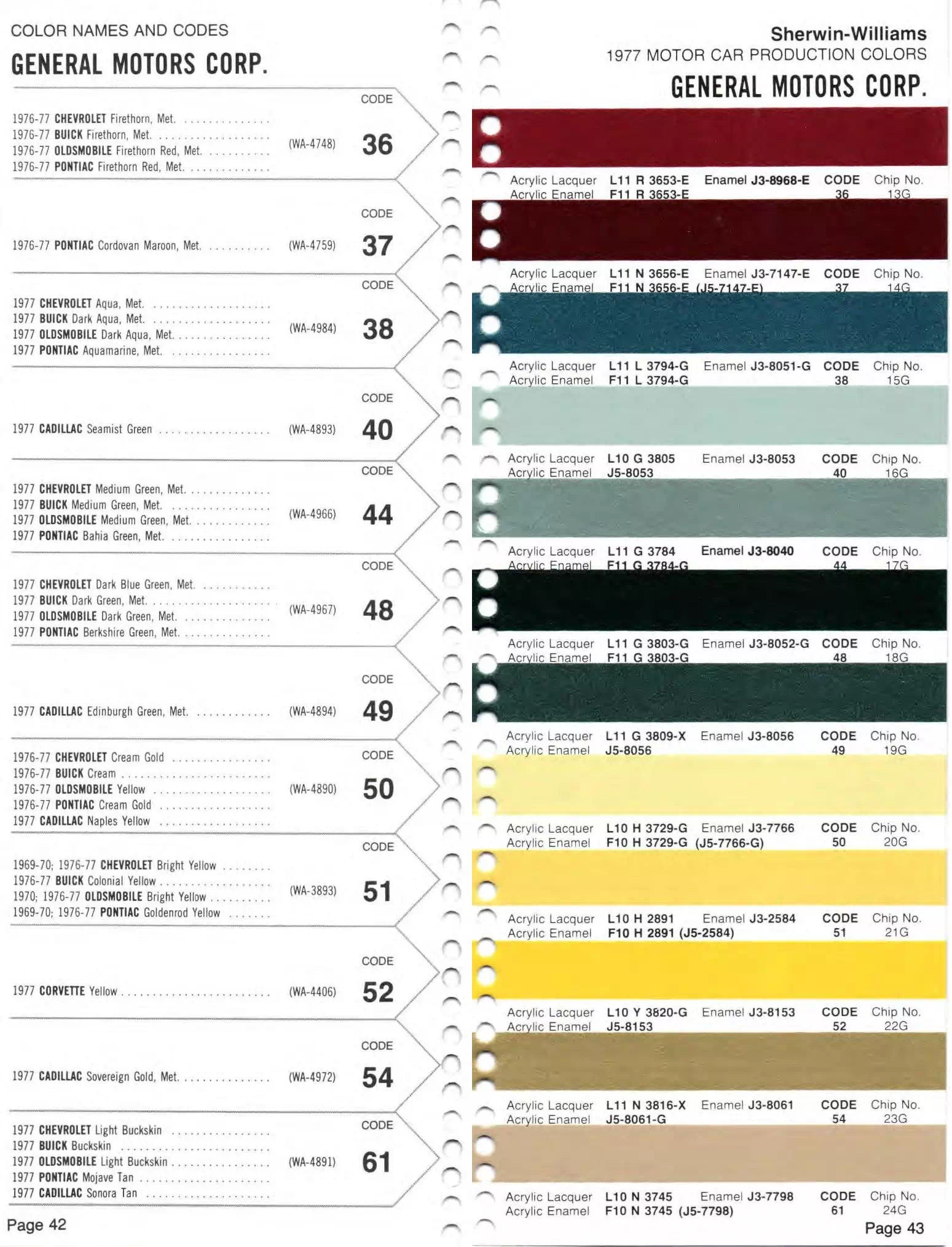 1977 GM Paint Chart and Color Codes Colors, Descriptions, Codes, and Paint Swatches for General Motors Vehicles in 1977