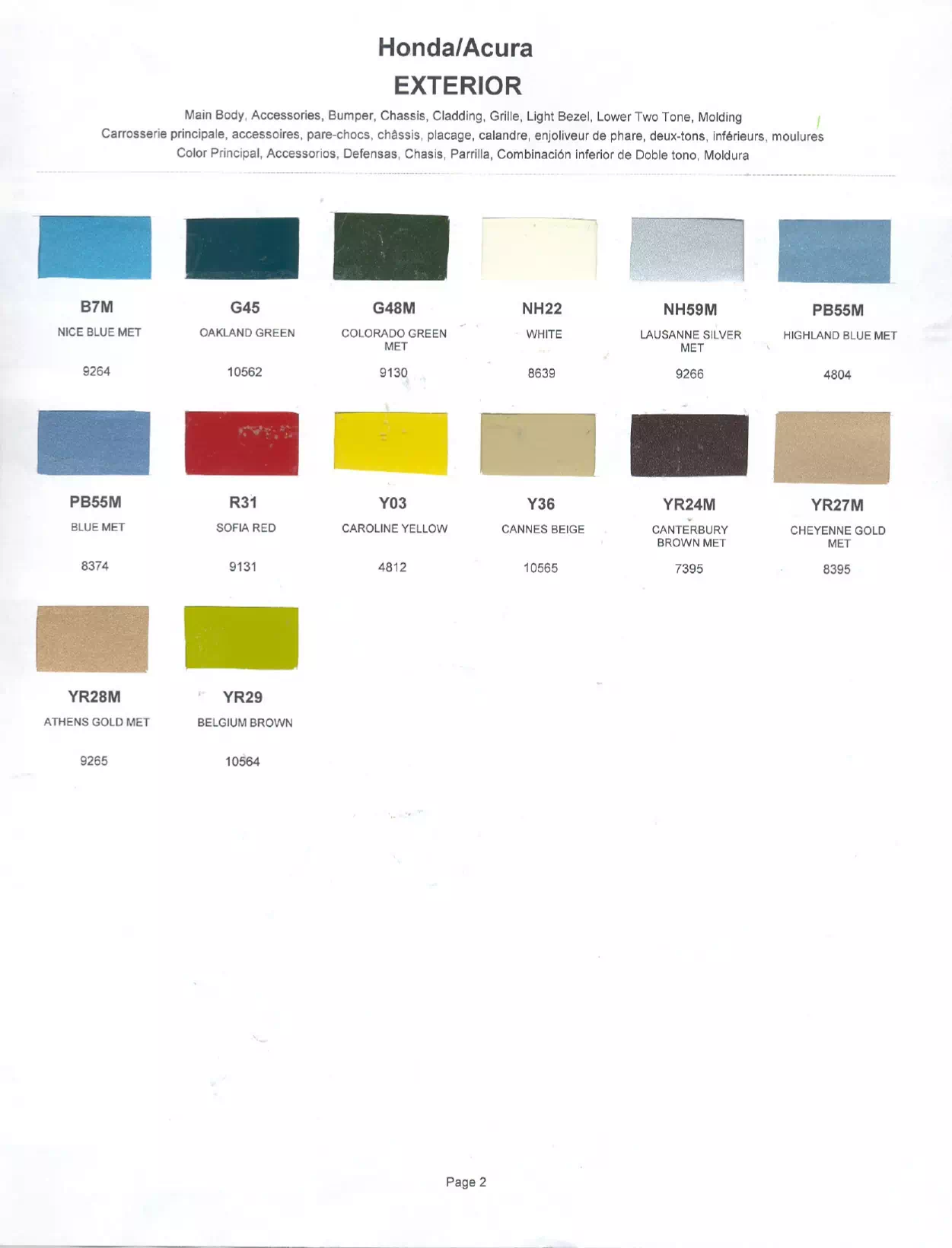 Paint color examples, their ordering codes, the oem color code, and vehicles the color was used on