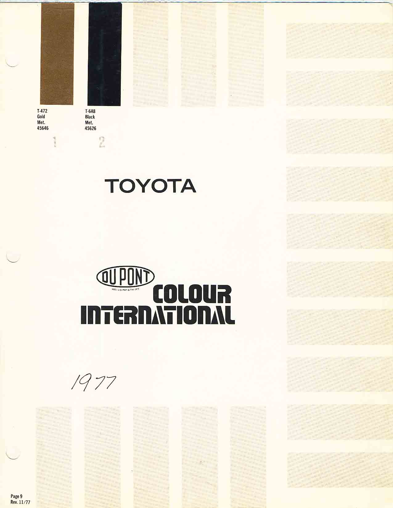 Toyoto / Lexus Paint Code and Color Chart