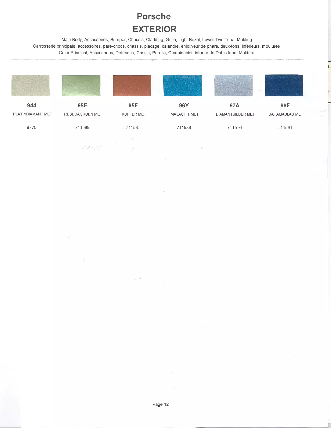 1977 Porsche Paint Codes & Color Chart Paint color examples, their ordering codes, the oem color code, and vehicles the color was used on