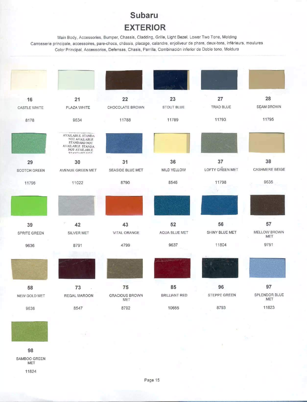 1977 Subaru Paint Codes & Color Chart Paint color examples, their ordering codes, the oem color code, and vehicles the color was used on