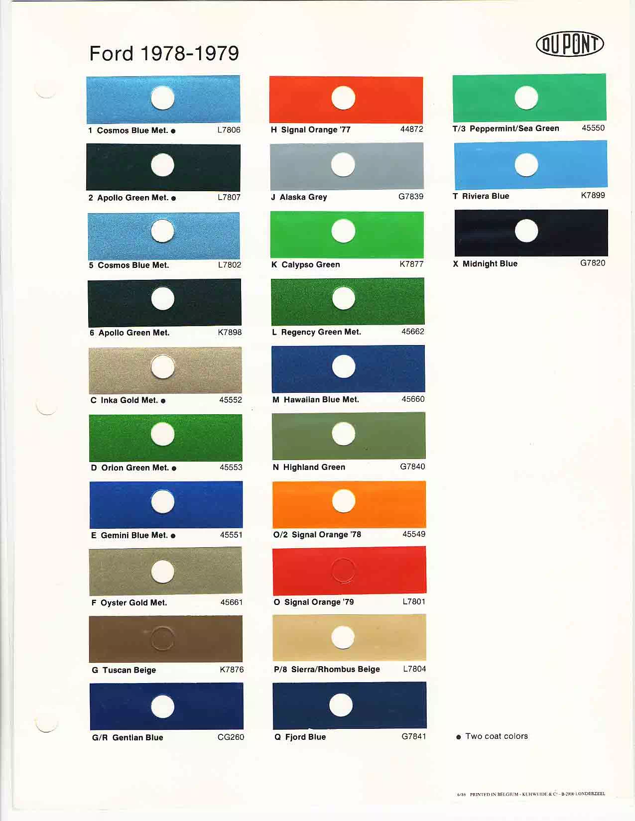 1978 Ford EU Paint Chart and Color Codes color codes, color examples and ordering codes for the vehicle