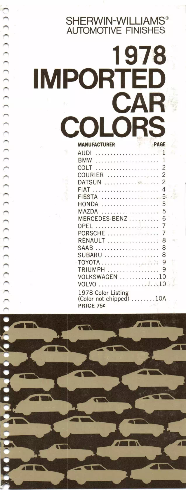 1978 Front Cover Paint color examples, their ordering codes, the oem color code, and vehicles the color was used on