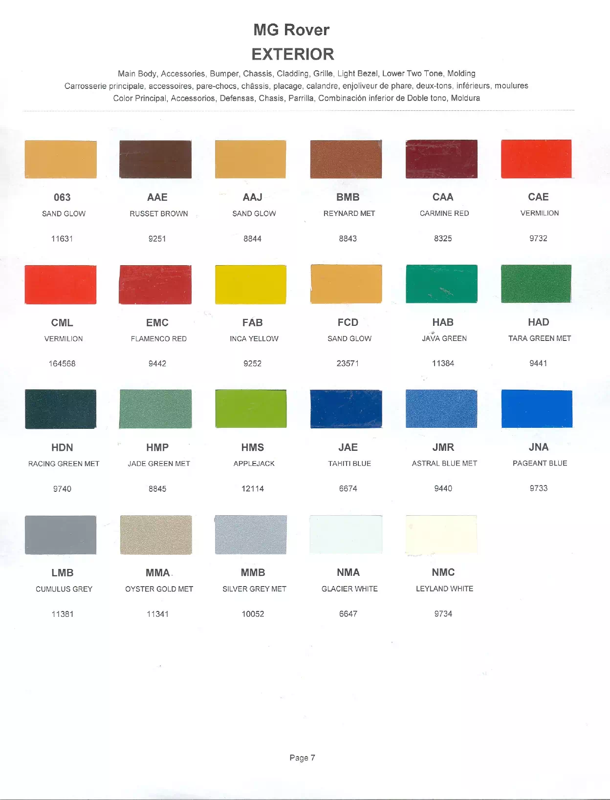 1978 MG Rover Paint Codes & Color Chart Paint color examples, their ordering codes, the oem color code, and vehicles the color was used on