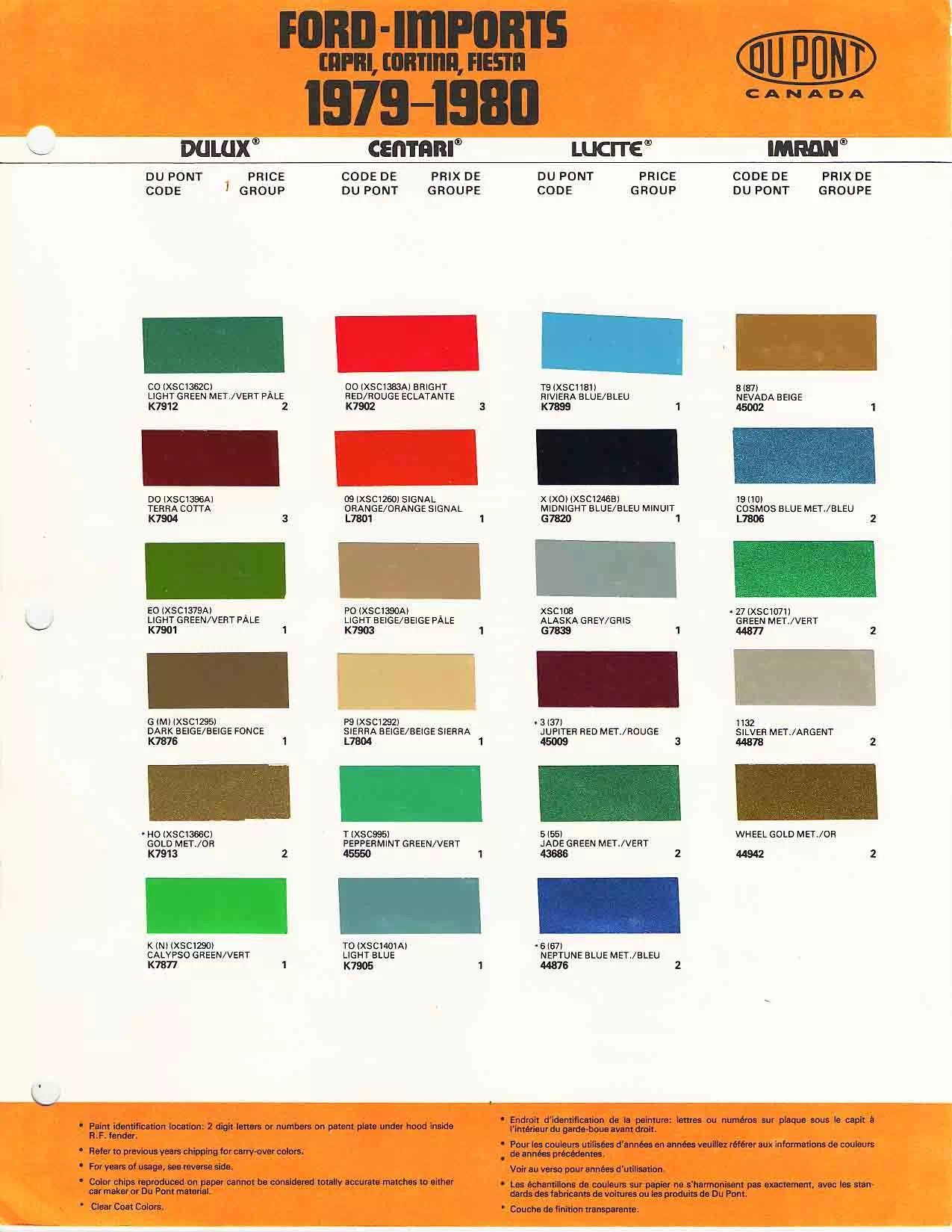 1979 Ford Canada Paint Chart color codes, color examples and ordering codes for the vehicle