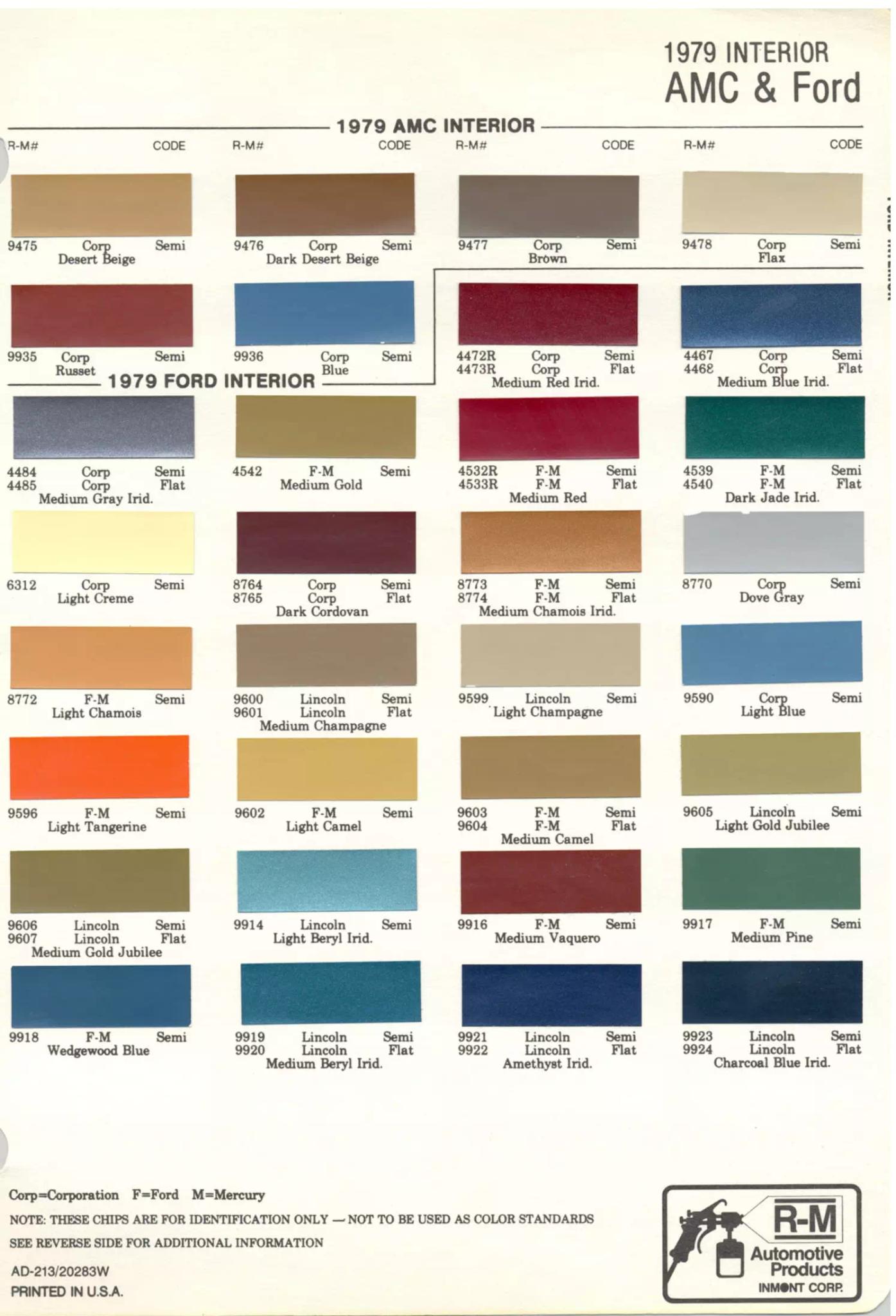1979 Ford Interior Paint Chart color codes, color examples and ordering codes for the vehicle
