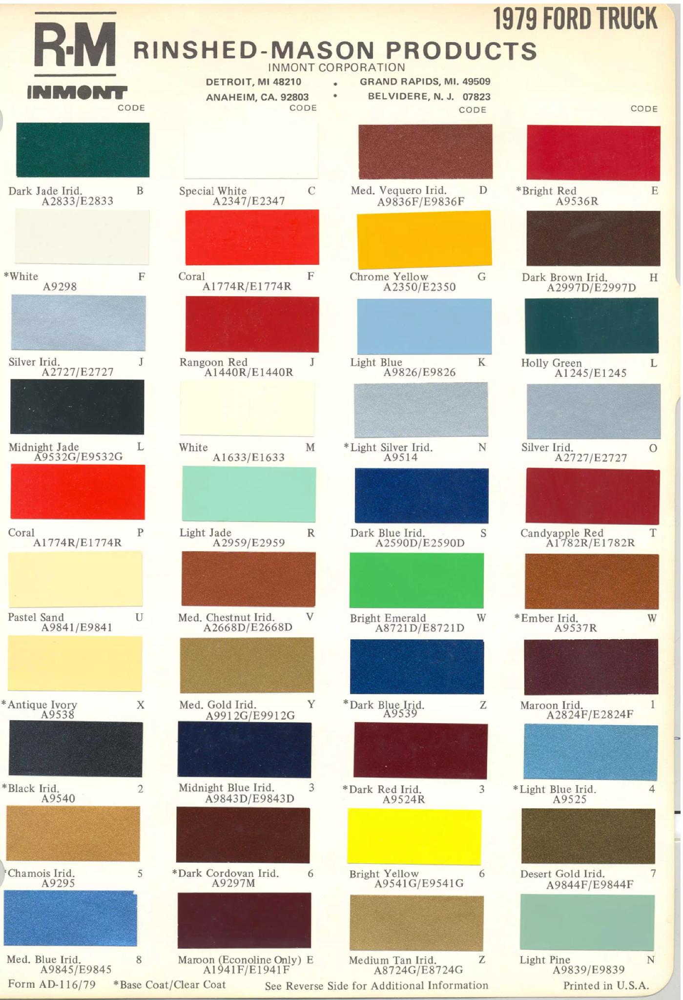 1979 Ford Truck Paint Chart color codes, color examples and ordering codes for the vehicle